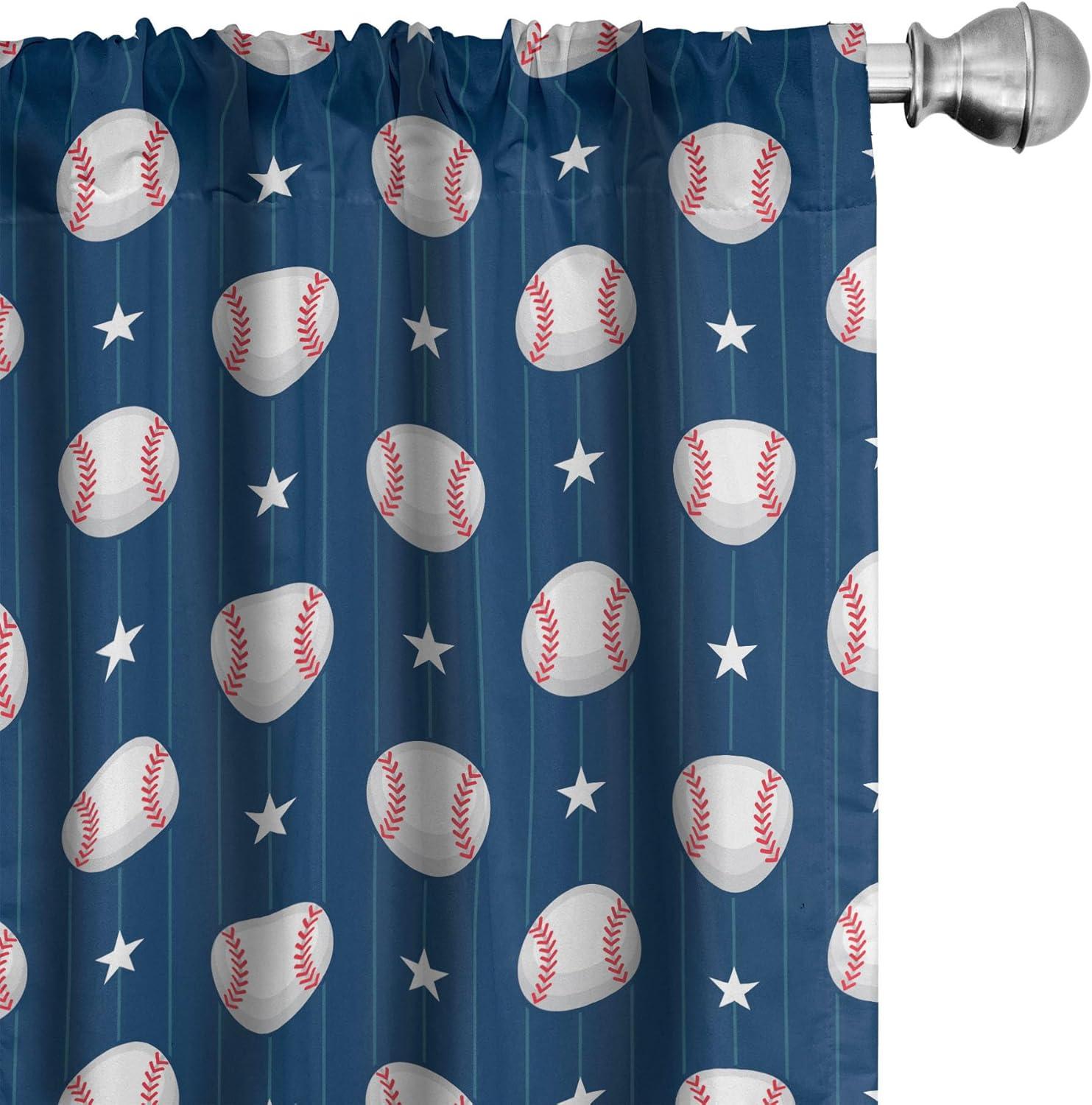 Baseball Pattern Red and Blue Microfiber Curtain Panels