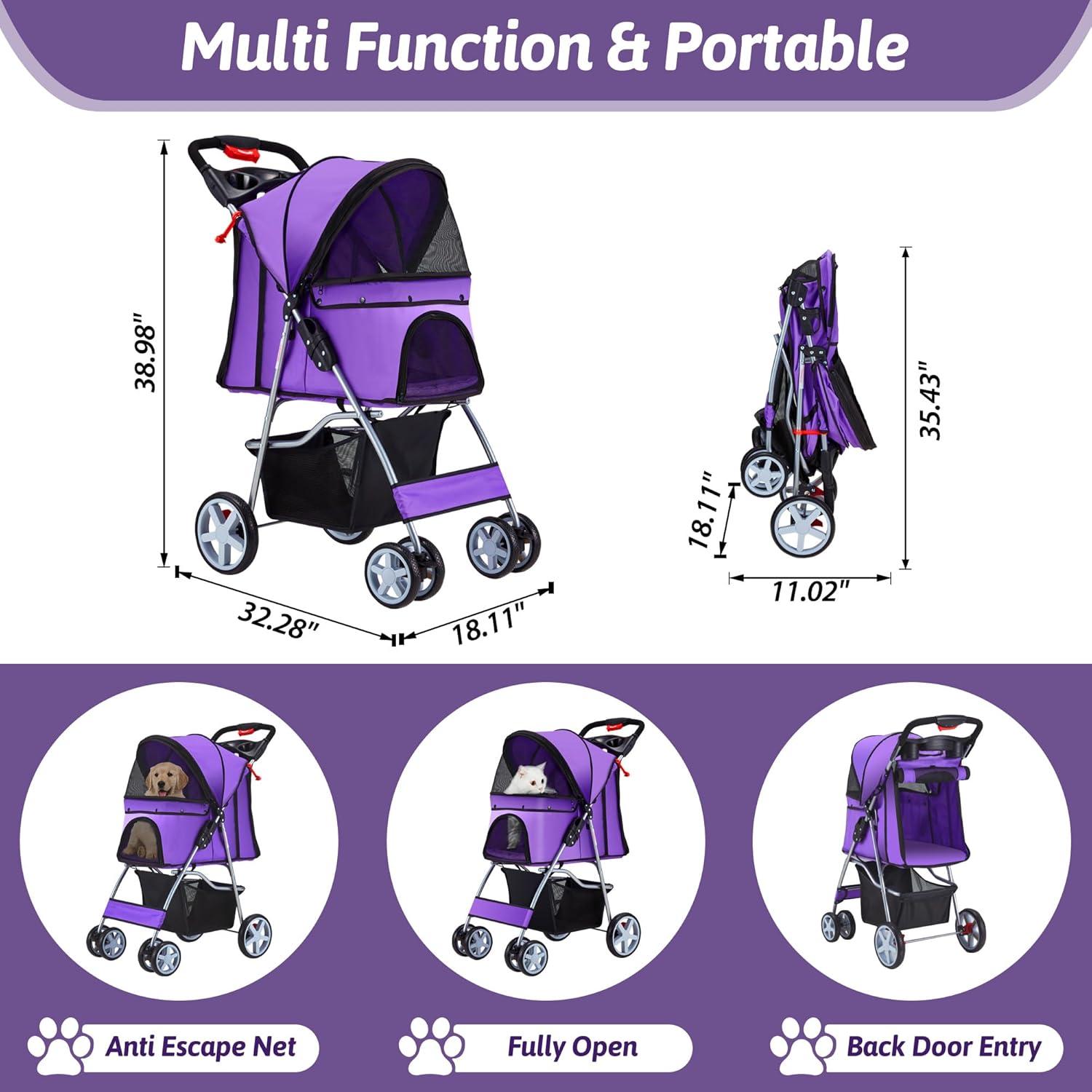 G & R PLUMBING ENTERPRISES, INC. Pet Stroller, 4 Wheels Pet Strolling Cart for Medium/Small Dogs and Cats, Foldable Cat Jogger