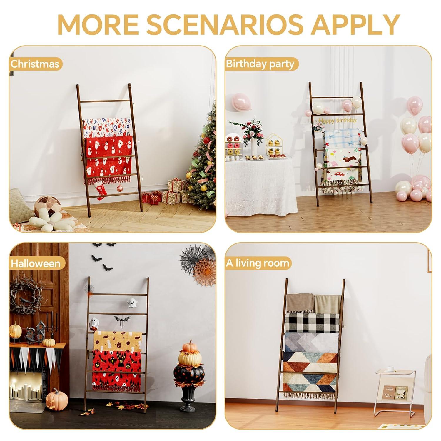 Red Barrel Studio® 6-Tier Wide Double Blanket Ladder Wood, Rustic Decorative Towel Rack For Big Blanket, Towel, Quilt, Clothes, Freestanding Blanket Holder Towel Ladder Decor Stand For Living Room, Bedroom