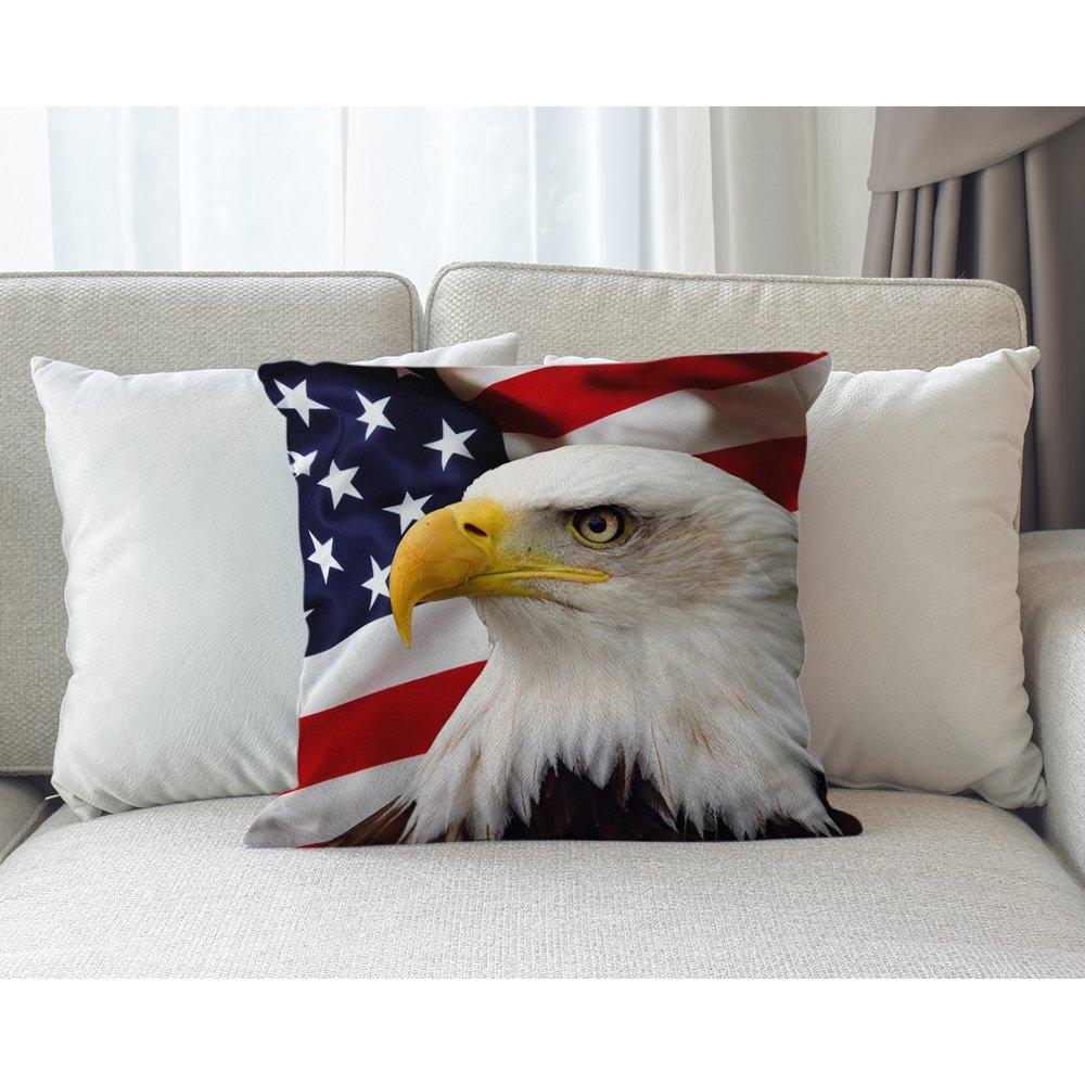 Patriotic Eagle and American Flag Cotton Linen Throw Pillow