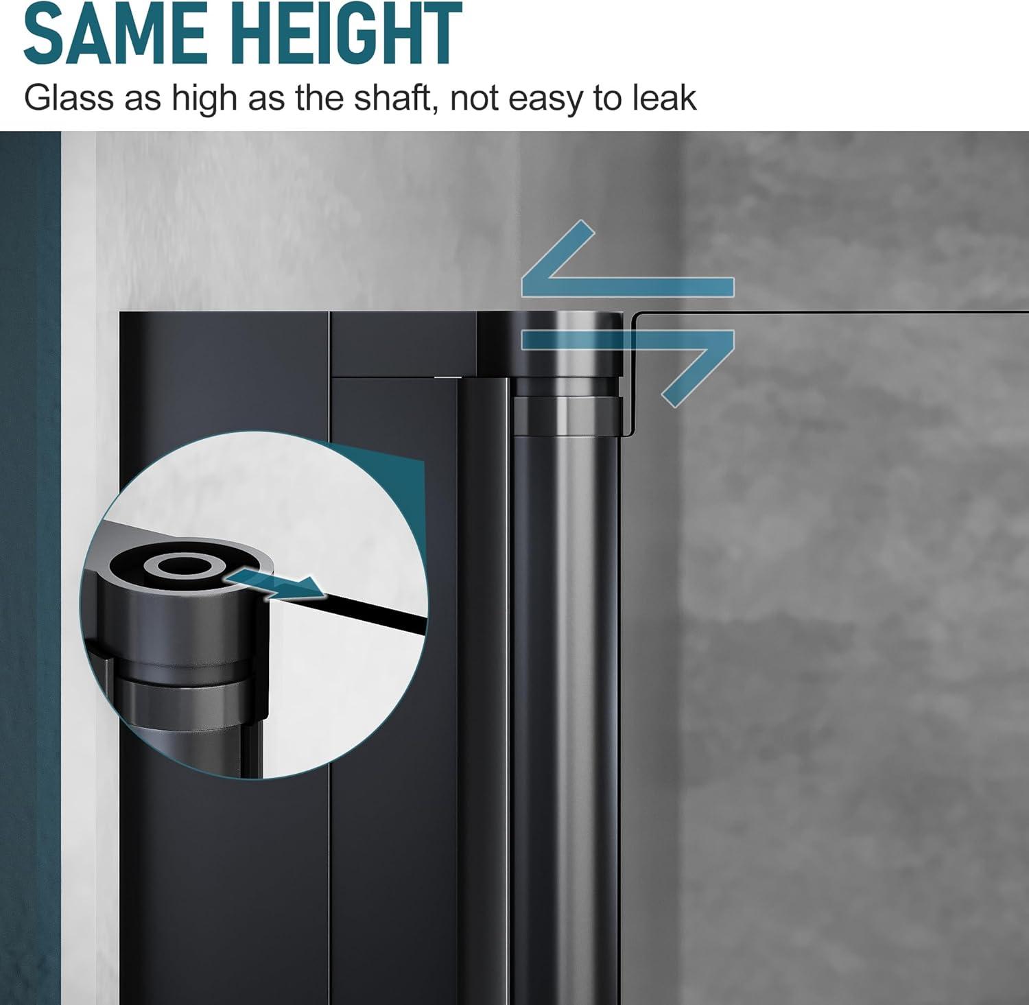 Sunny Shower Bifold Pivot Swing Frameless Shower Door in Black 34 in.W x 72 in.H