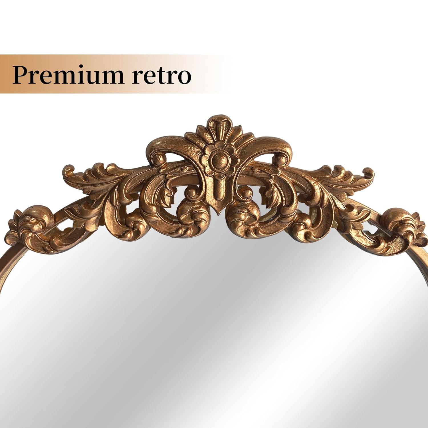BohoBliss 24"X36" Gold Vintage Mirror for Wall, Antique Arch Mirror, Victorian Ornate Baroque Mirror for Wall, Mantel, Fireplace, Living Room, Hallway, Bathroom, Bedroom, Entryway