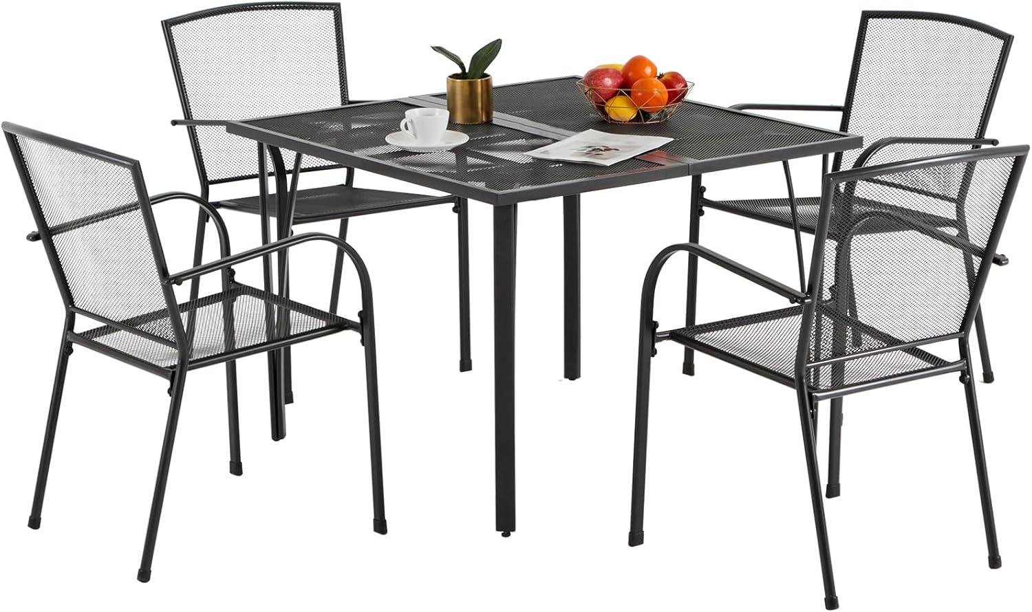 AECOJOY 39.4" Square Patio Dining Table for 4, Outdoor Dining Table with 1.6" Umbrella Hole, All-Weather Resistant Metal Tables for Patio Lawn Deck Backyard Garden Poolside (Dark Grey)