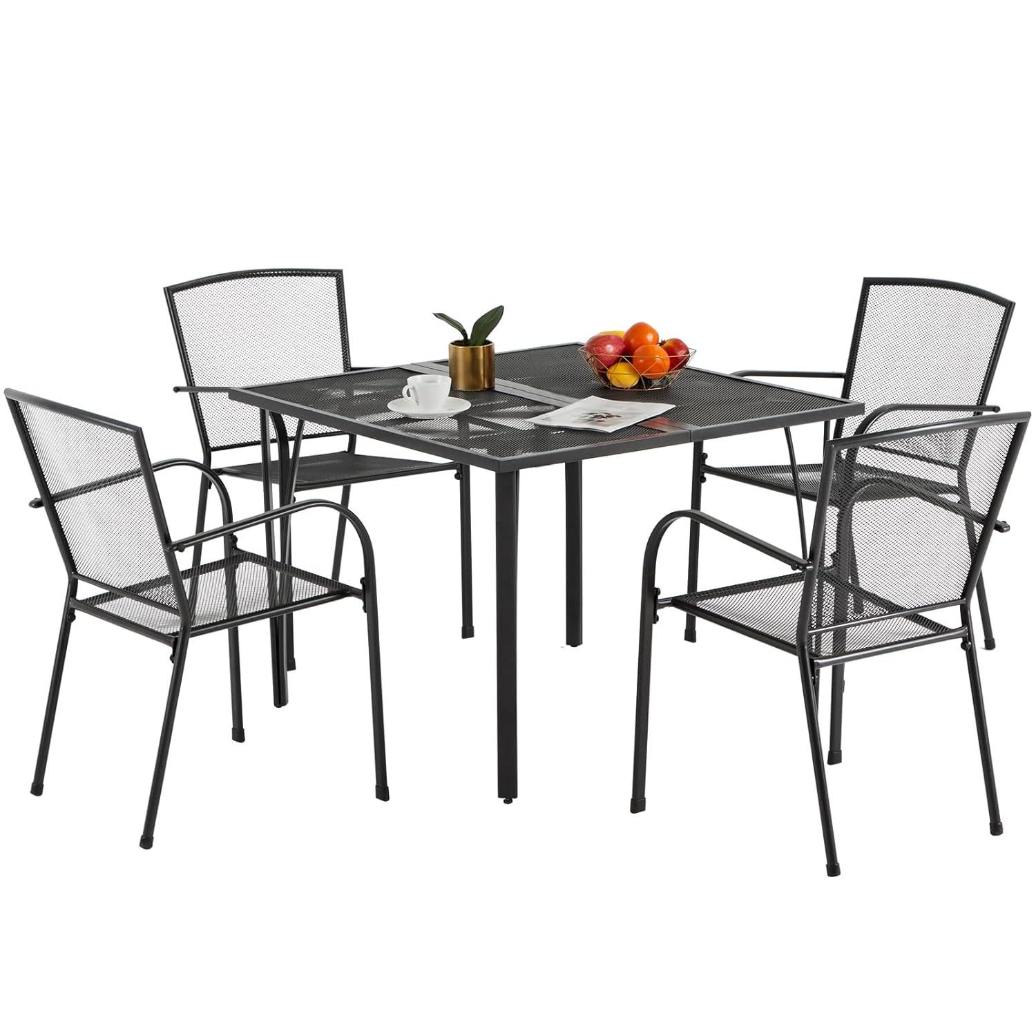 AECOJOY 39.4" Square Patio Dining Table for 4, Outdoor Dining Table with 1.6" Umbrella Hole, All-Weather Resistant Metal Tables for Patio Lawn Deck Backyard Garden Poolside (Dark Grey)