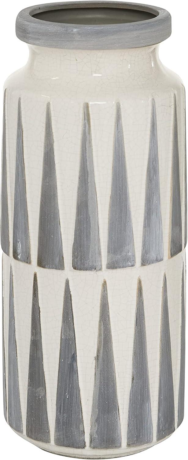 Novogratz Ceramic Decorative White Vase with Triangle Patterns