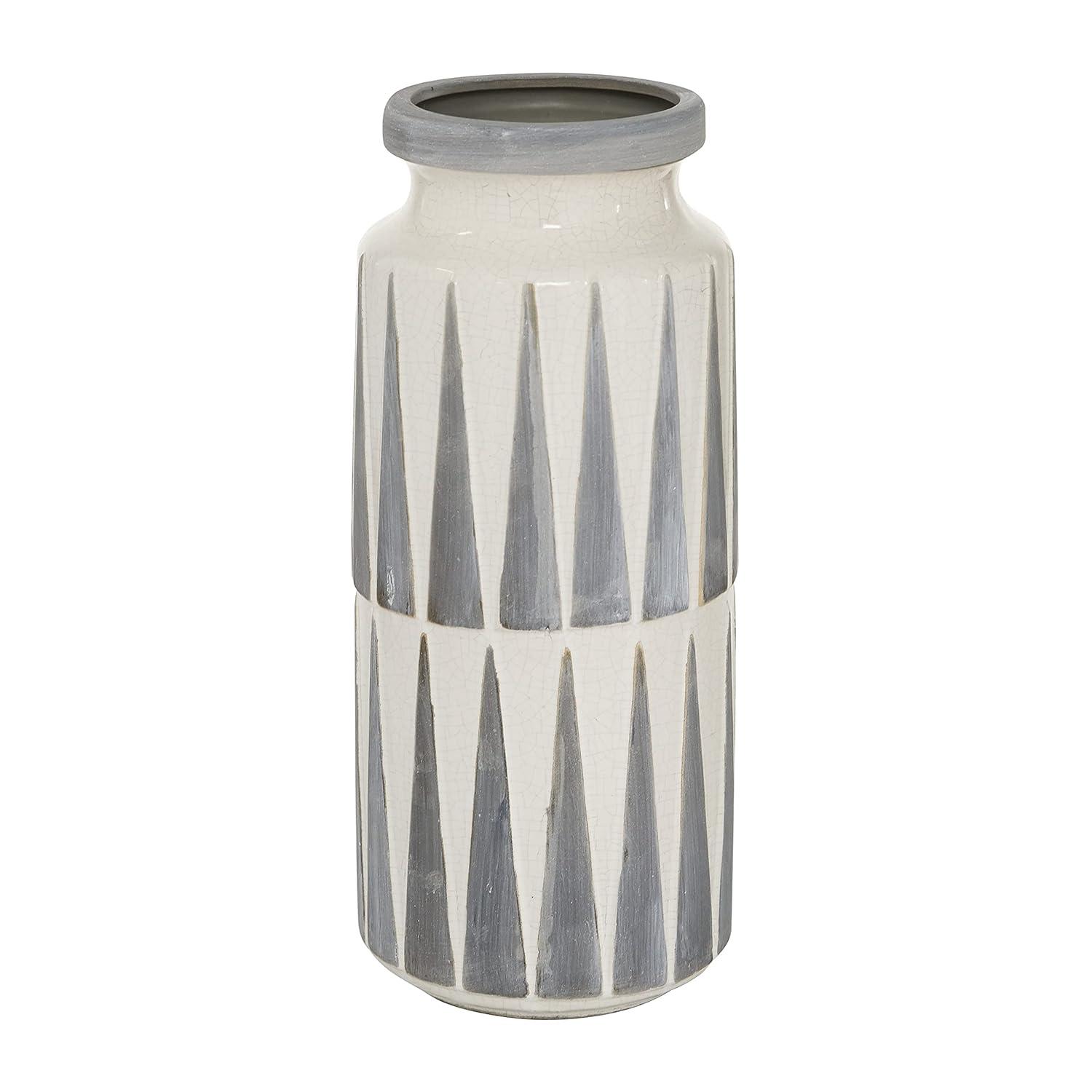 Novogratz Ceramic Decorative White Vase with Triangle Patterns
