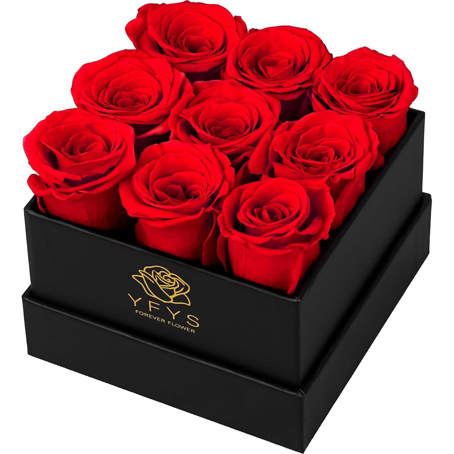 Forever Rose Flowers for Delivery Prime - 9pcs Preserved Fresh Roses, Genuine Roses That Last for Years, for Birthday Gifts for Women, Valentines Day, and Mother's Day