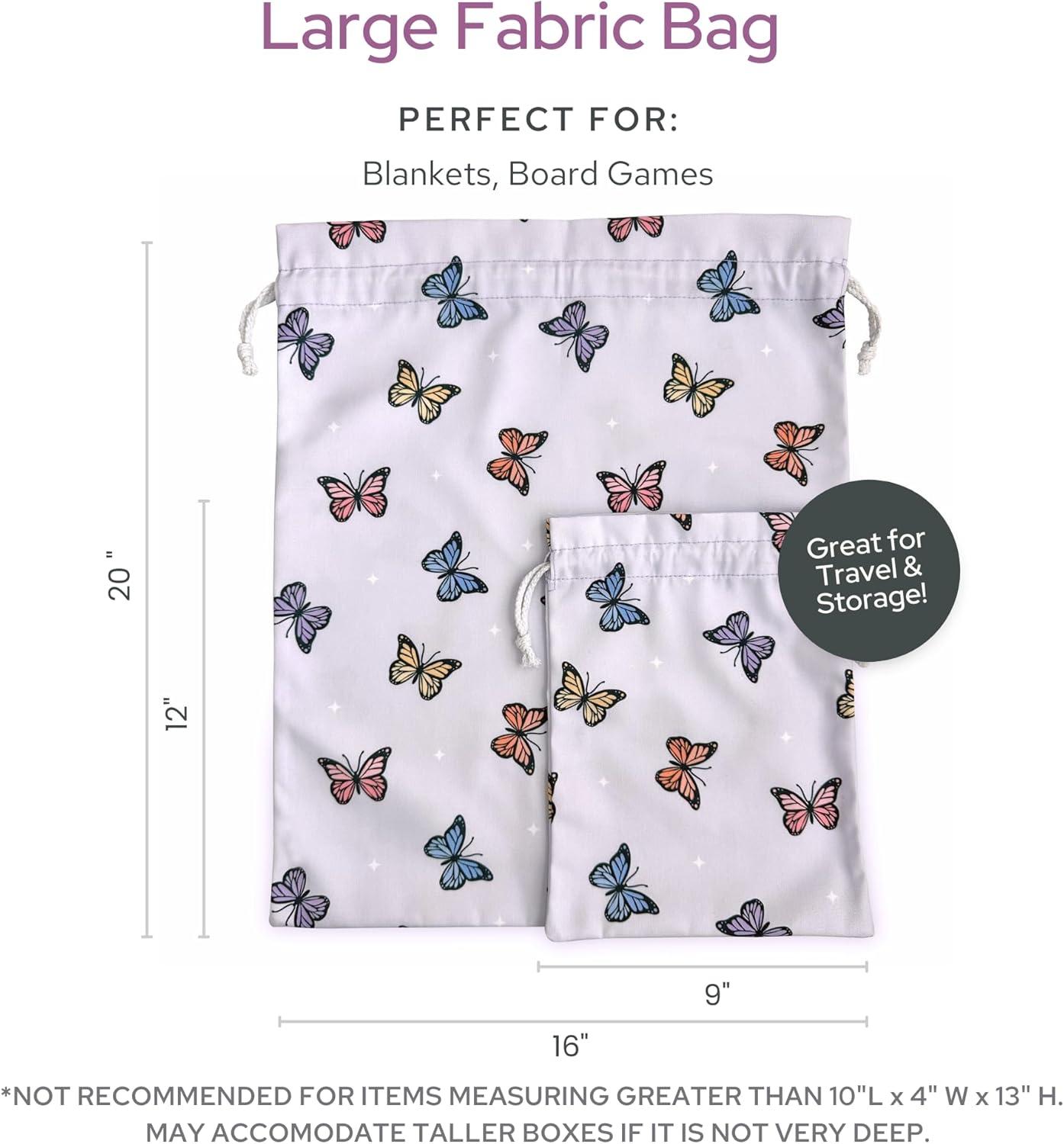 Gather & Knot Drawstring Gift Bags | 20" Large 12" Small | Premium Canvas | Reusable Fabric Wrap for Baby Shower or Girl Birthday | Butterfly