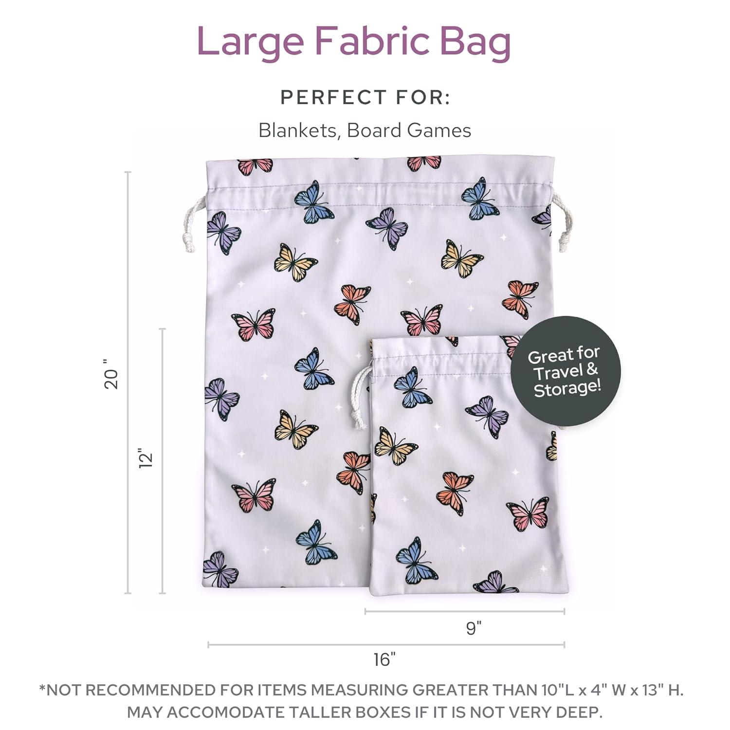 Gather & Knot Drawstring Gift Bags | 20" Large 12" Small | Premium Canvas | Reusable Fabric Wrap for Baby Shower or Girl Birthday | Butterfly