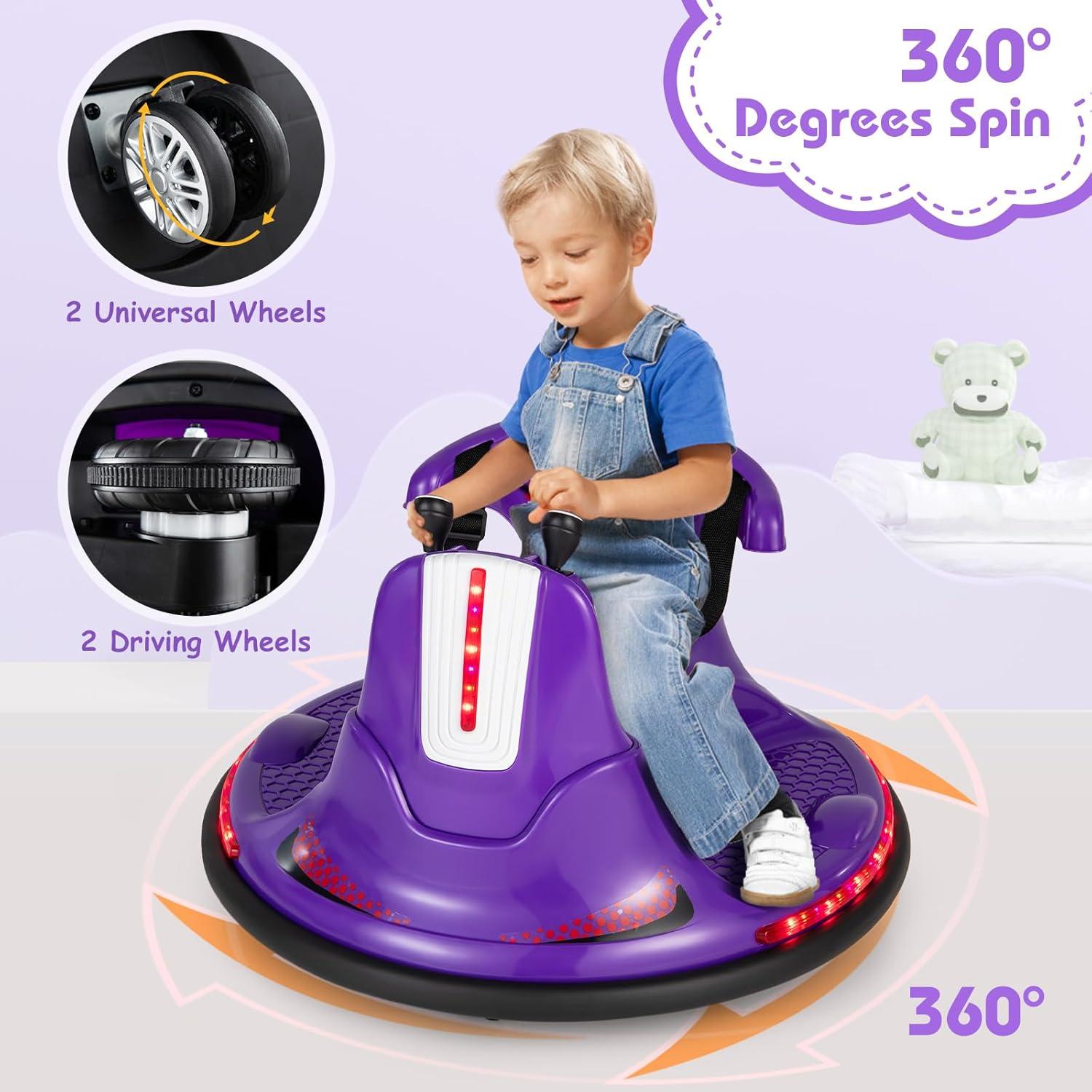 Honeyjoy 12V Bumper Car for Kids Toddlers Electric Ride On Car Vehicle with 360° Spin Purple