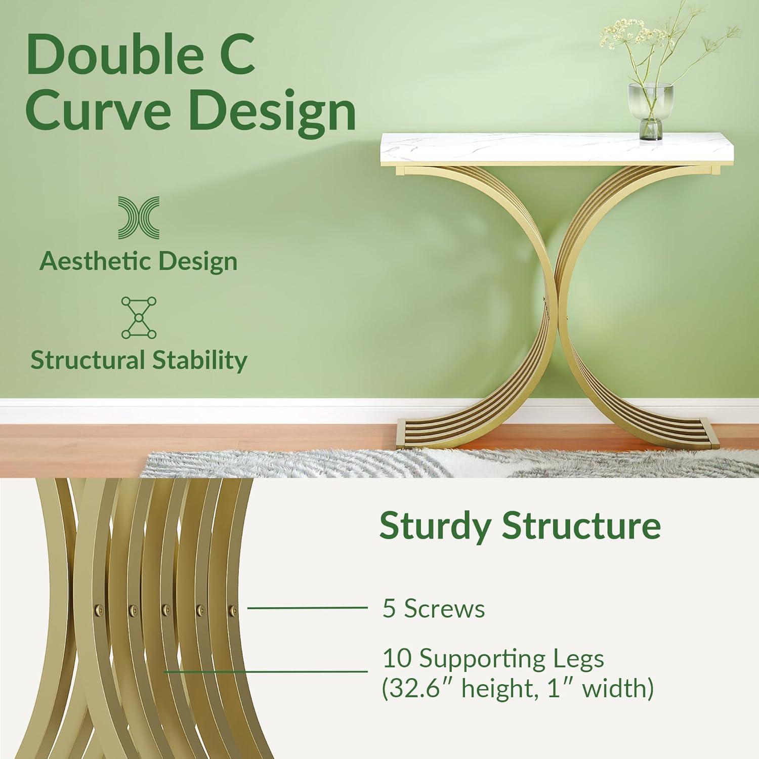 Console Table - Entryway Table for Living Room, Modern Sofa Accent Table with White Faux Marble Top