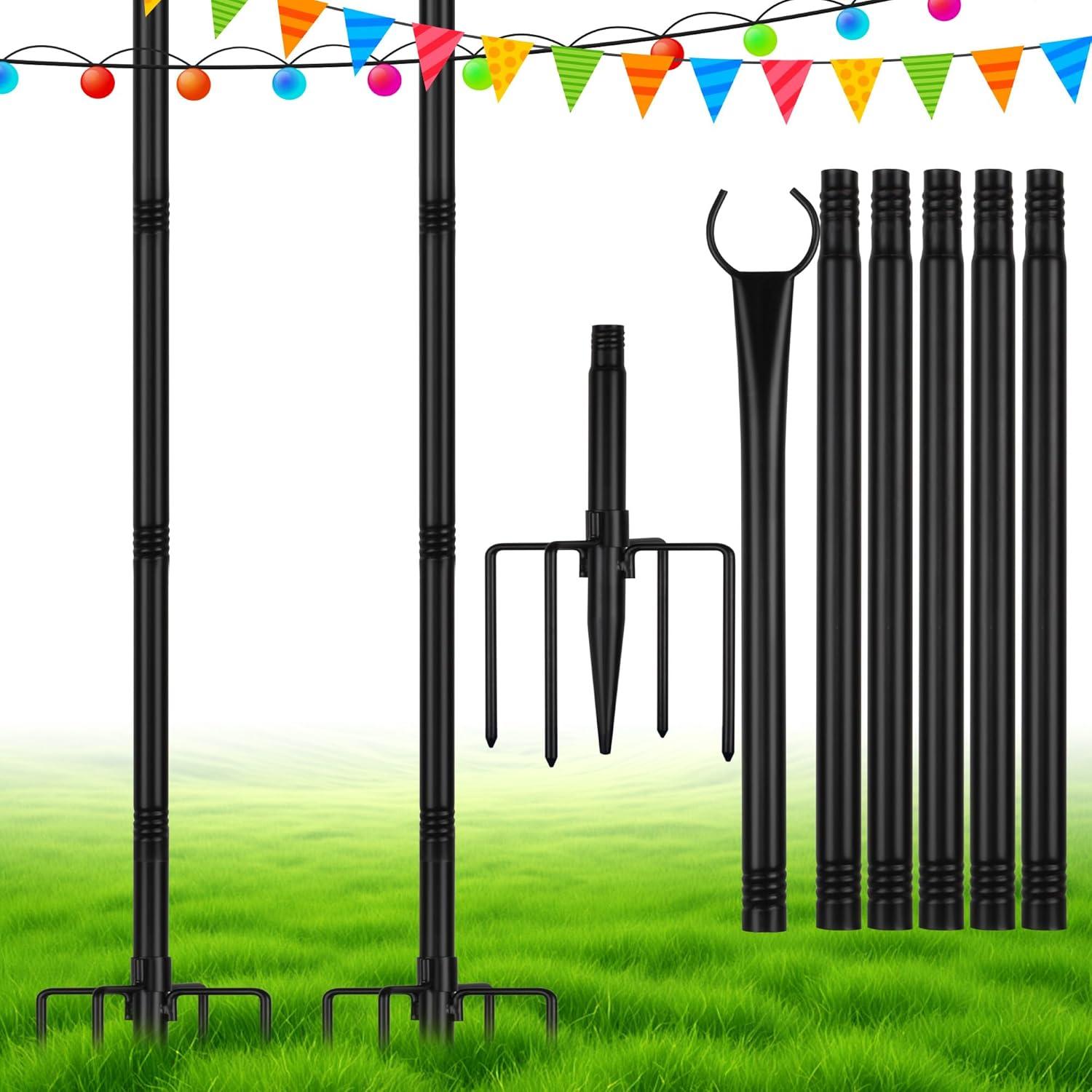 Suchtale 2 Pack 2.8 FT String Light Poles, Suspension Outdoor Fence Post Lights with Clip and Bracket SL-007-WF