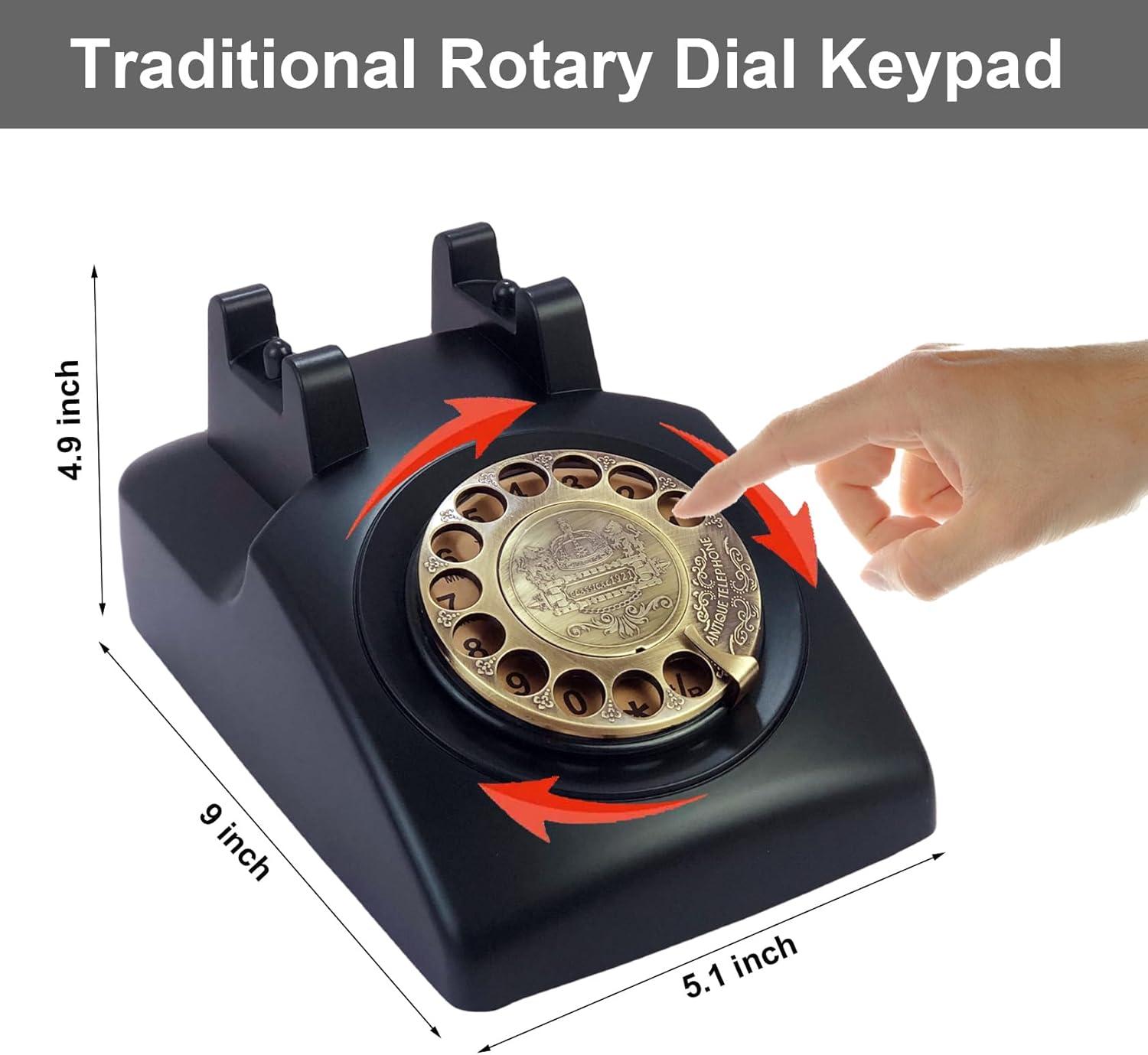 TelPal Vintage Rotary Dial Corded Phone, Black