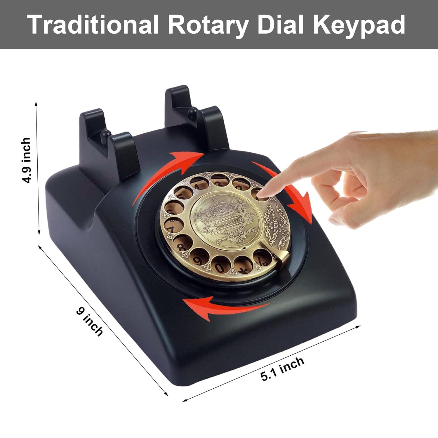 TelPal Vintage Rotary Dial Corded Phone, Black