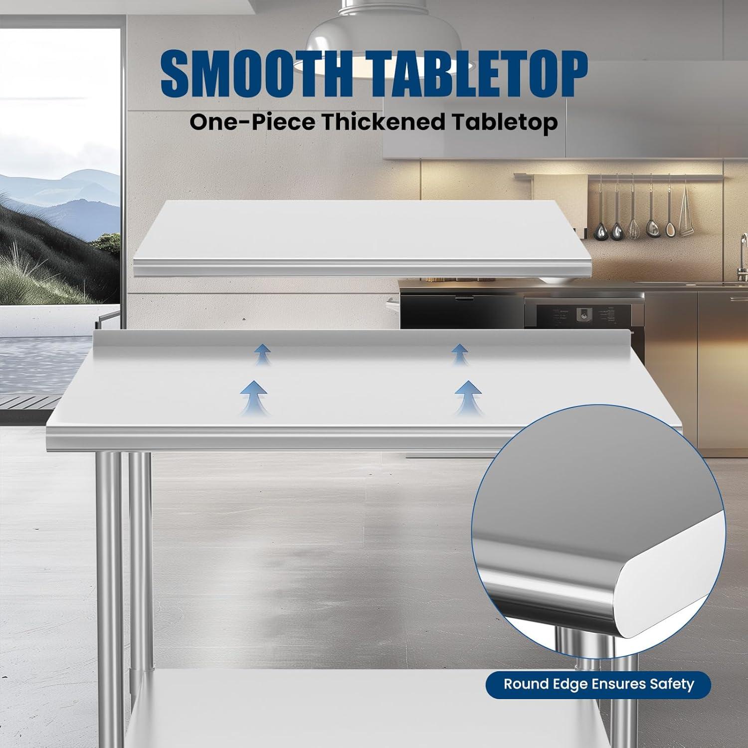 Stainless Steel Table 24" x 30" with Adjustable Undershelf and Backsplash, Commercial Metal Workstations for Kitchen, Garage, Outdoor BBQ