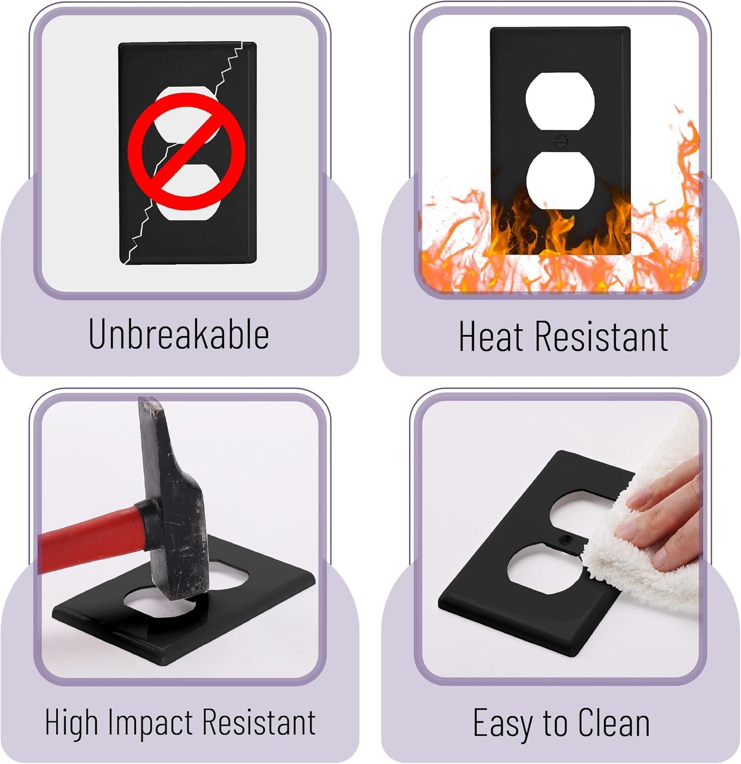 Black Painted Duplex Receptacle Outlet Cover Plates, 10 Pack