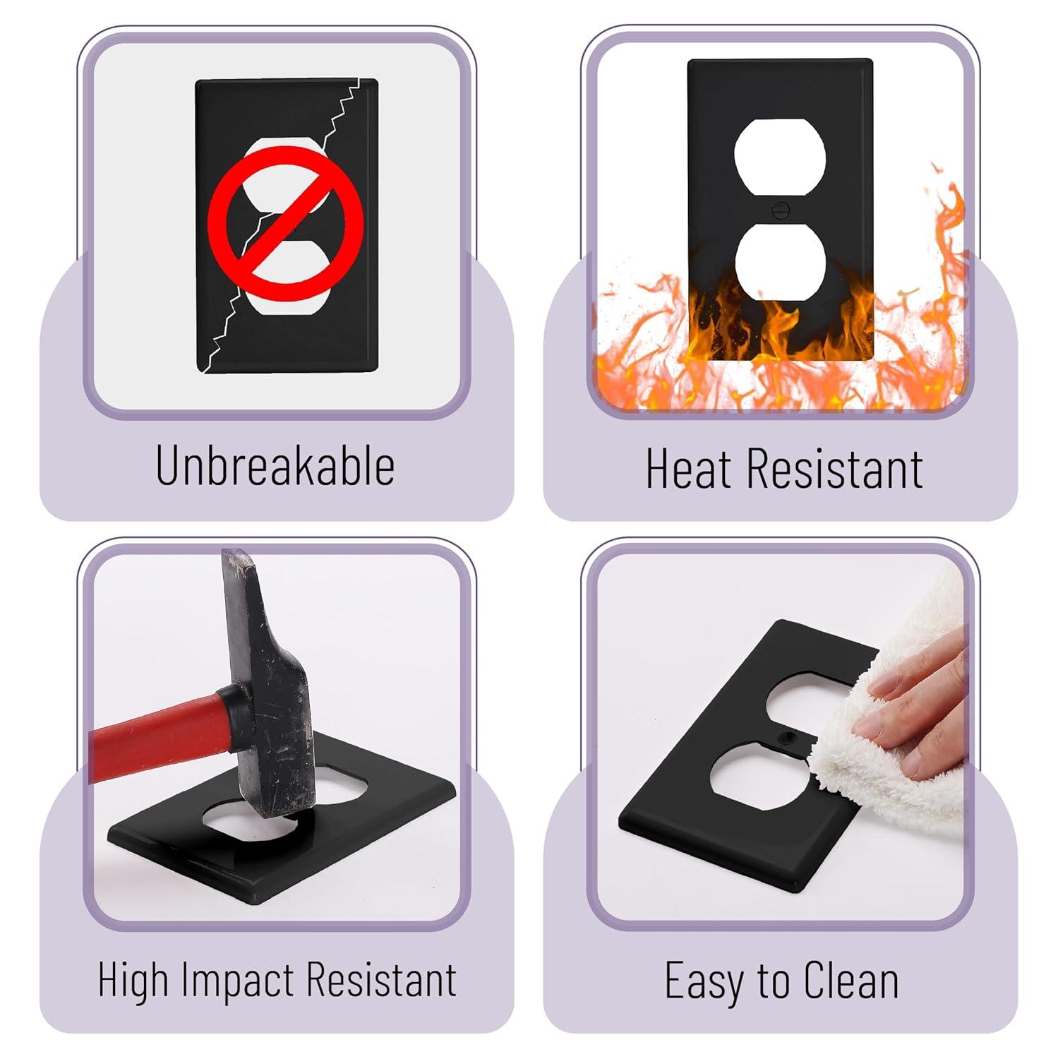 Black Painted Duplex Receptacle Outlet Cover Plates, 10 Pack