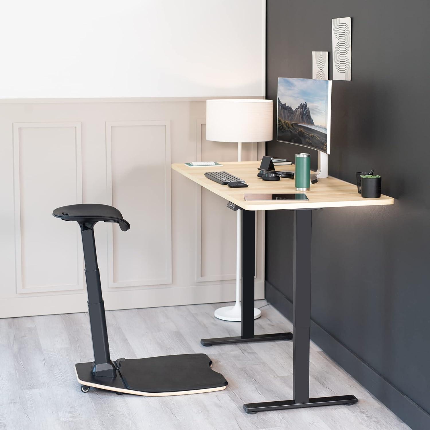 Black Ergonomic Leaning Chair with Anti-Fatigue Mat