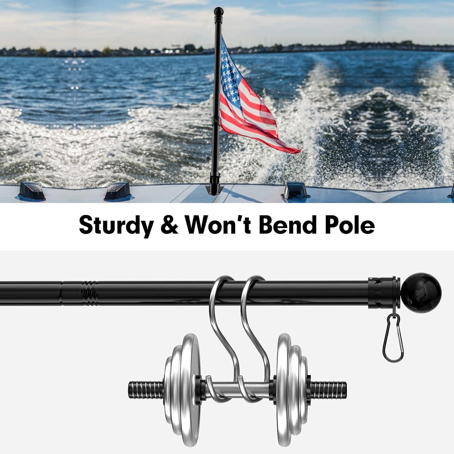 AEASKIEY 5FT Tangle Free Stainless Steel Metal Flag Pole (Black) with 3x5 Embroidered US Flag and Bracket.