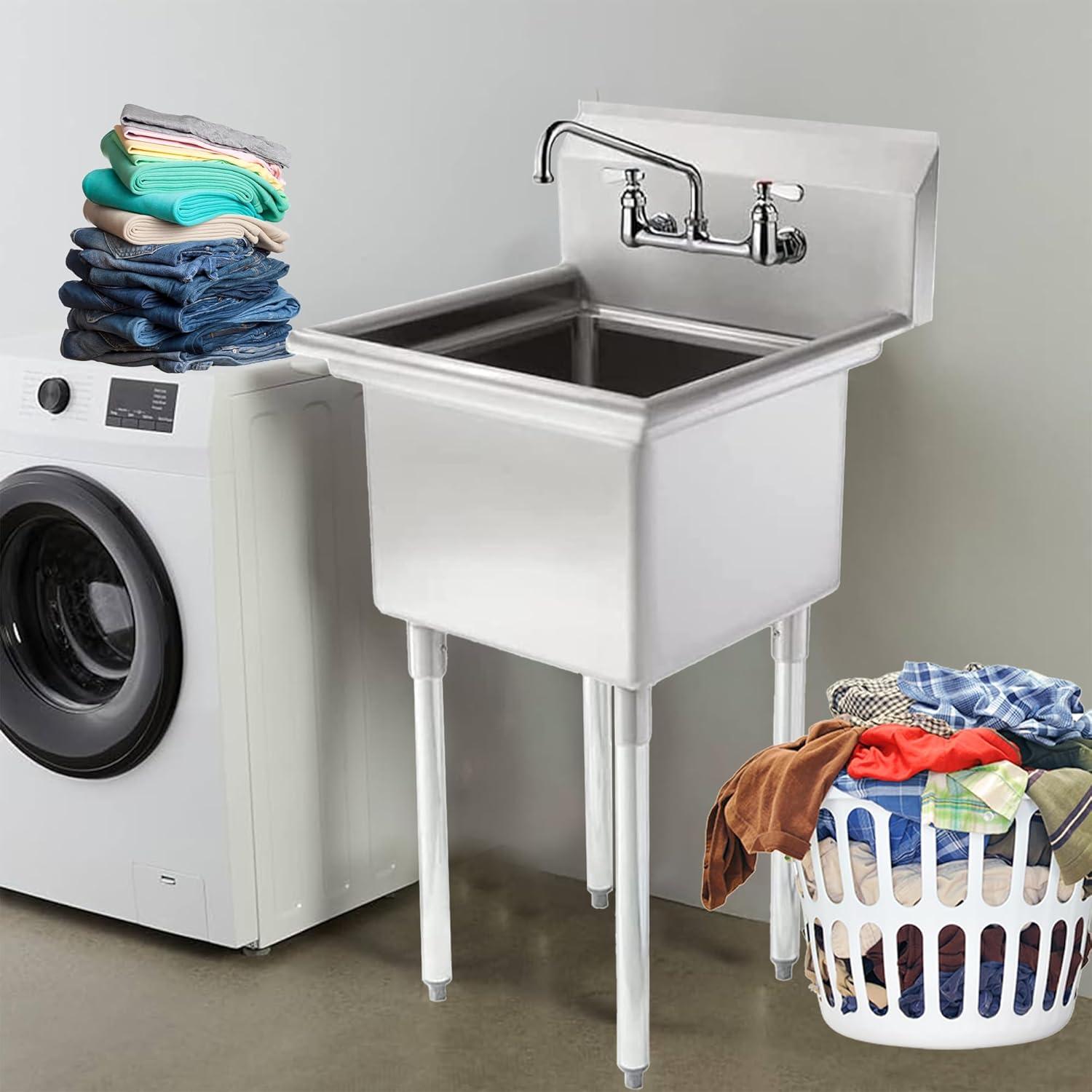 Stainless Steel One Compartment Laundry Utility Room Mop Sink with Faucet - NSF