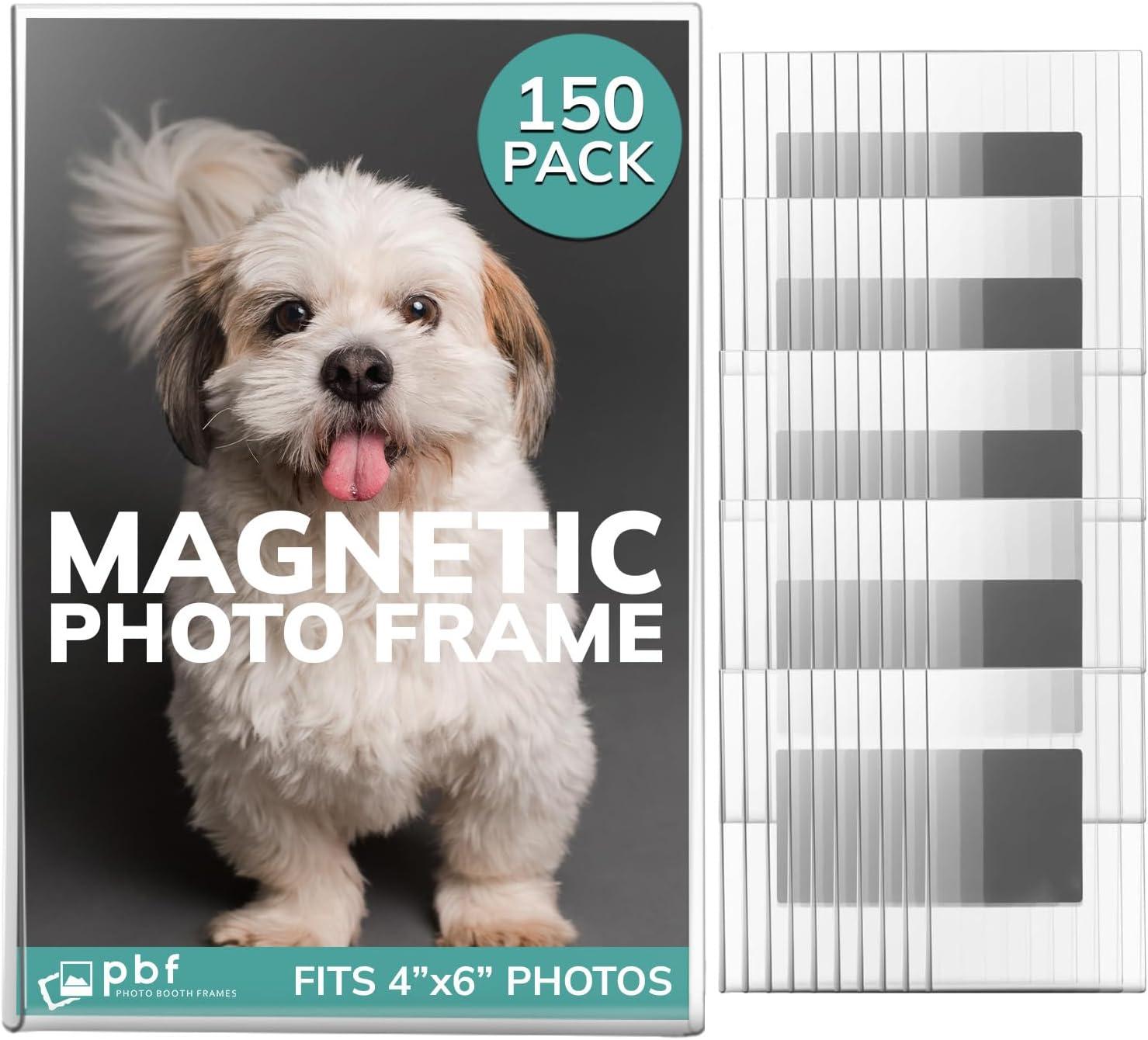 pbf 4x6 Magnetic Picture Frames for Refrigerator | 4 x 6 Clear Magnetic Acrylic Frames | Magnetic Photo Holders for Fridge, Locker, Photo Board, Art Display, Sign Holder (150-Pack)