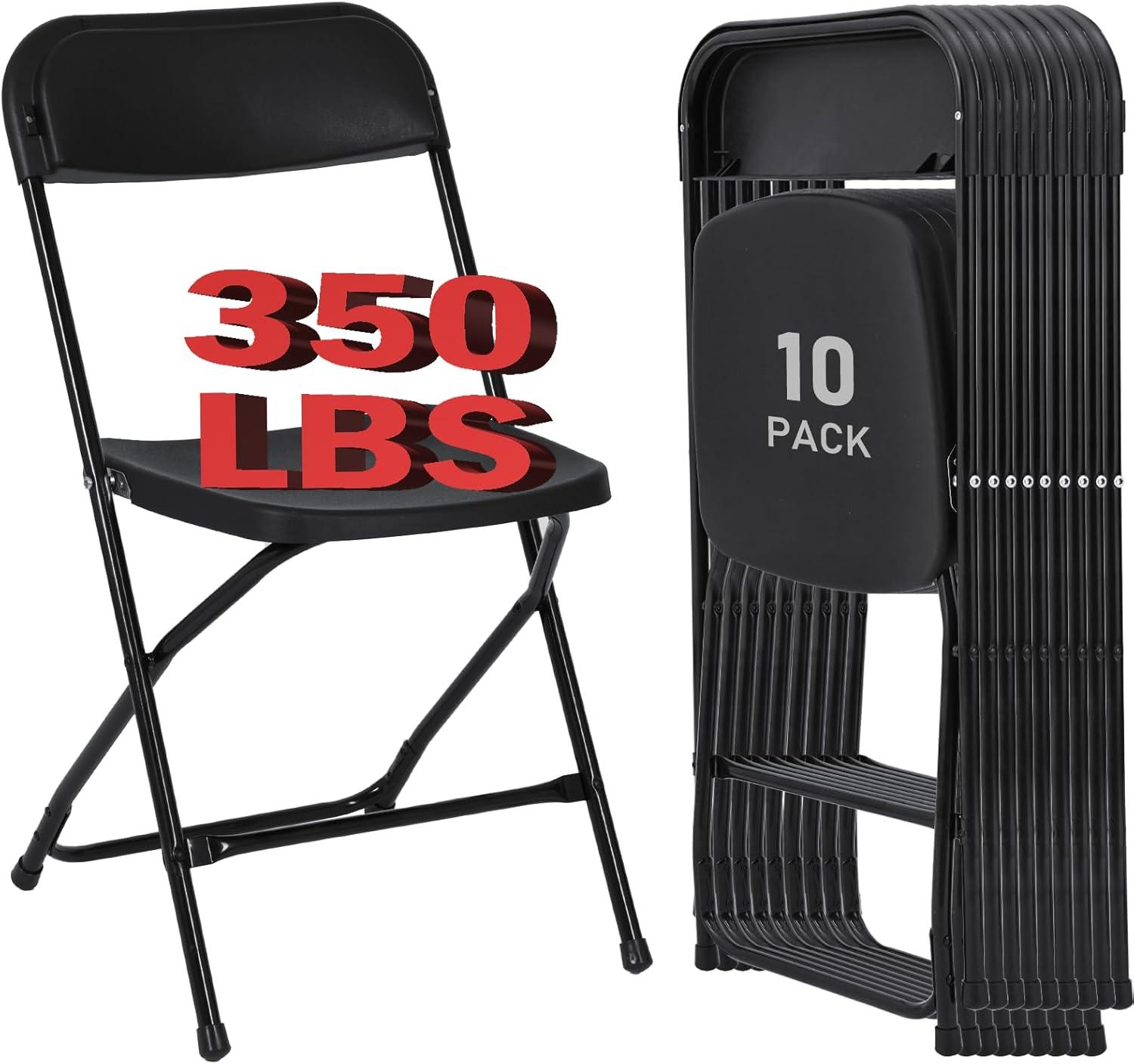 GARTOOO 10 Pack Plastic Folding Chair, Stackable Steel Frame Chairs,Portable Commercial Chair for Home, Office, Wedding, 550lbs Weight Capacity