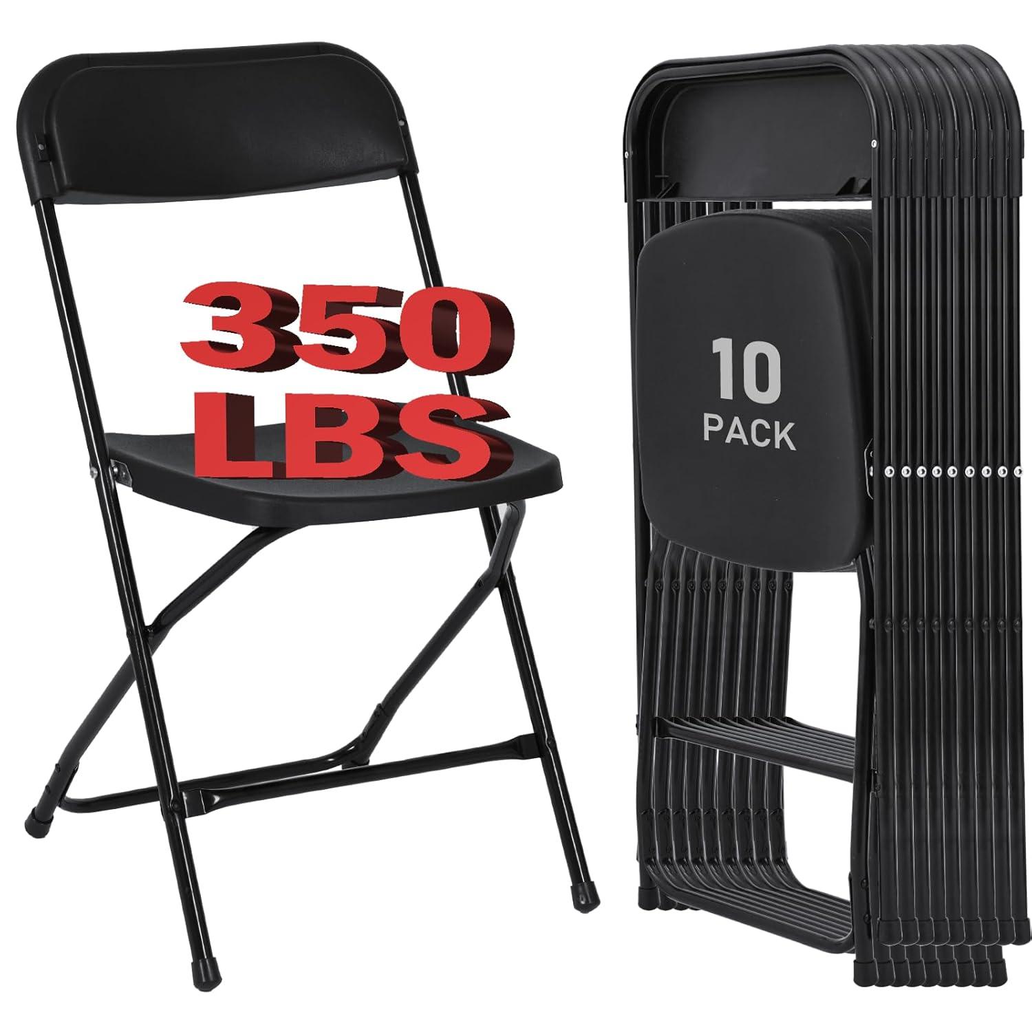 GARTOOO 10 Pack Plastic Folding Chair, Stackable Steel Frame Chairs,Portable Commercial Chair for Home, Office, Wedding, 550lbs Weight Capacity