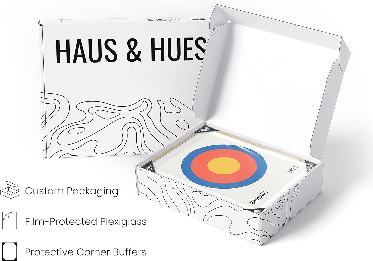 HAUS AND HUES Bauhaus Wall Art - Framed Wall Art for Living Room, Contemporary Wall Art, Bauhaus Poster, Geometric Wall Art, Famous Prints Vintage Wall Art, Colorful Wall Art (Beige Framed, 12x16)