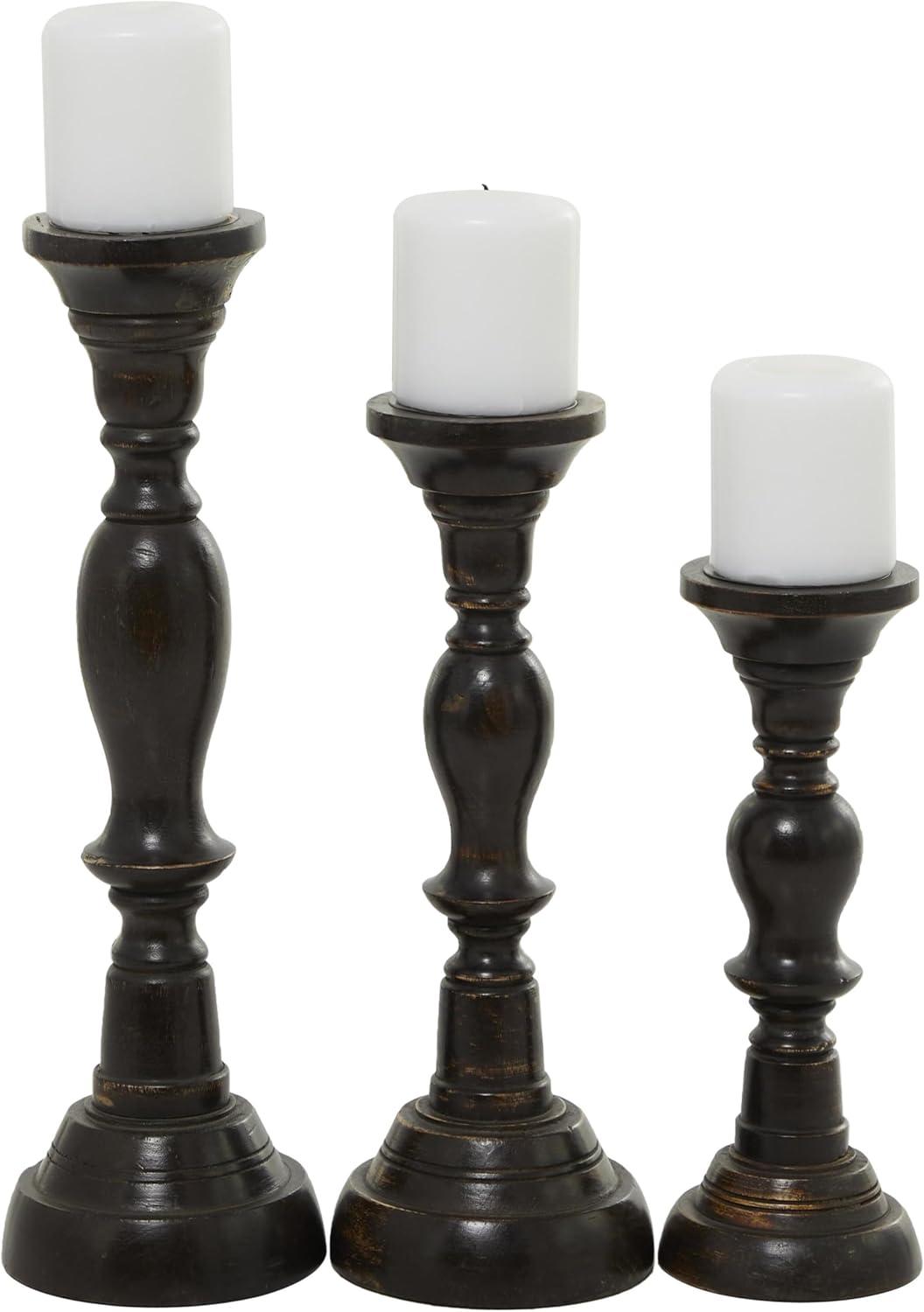 3 Piece Wood Tabletop Candlestick Set