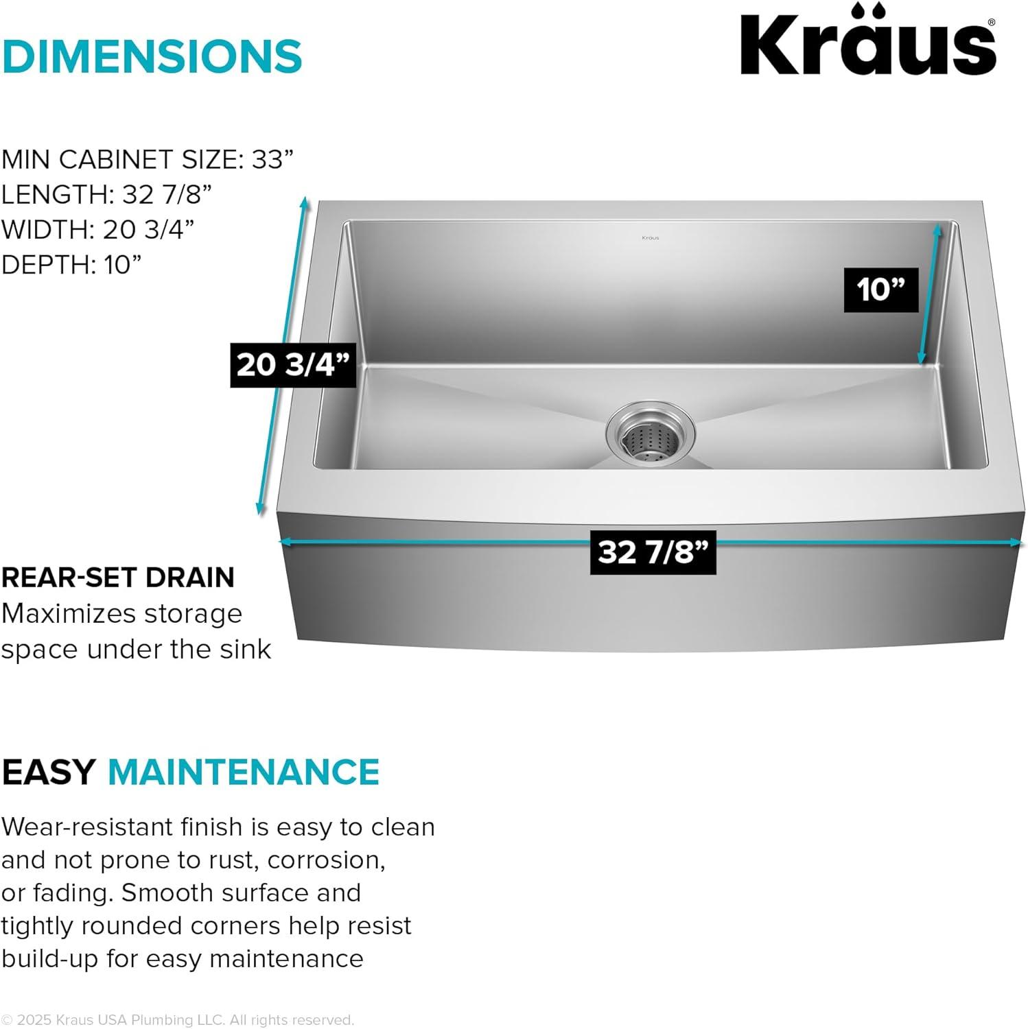 LUKX Farmhouse Single Bowl Stainless Steel Kitchen Sink HU3322S