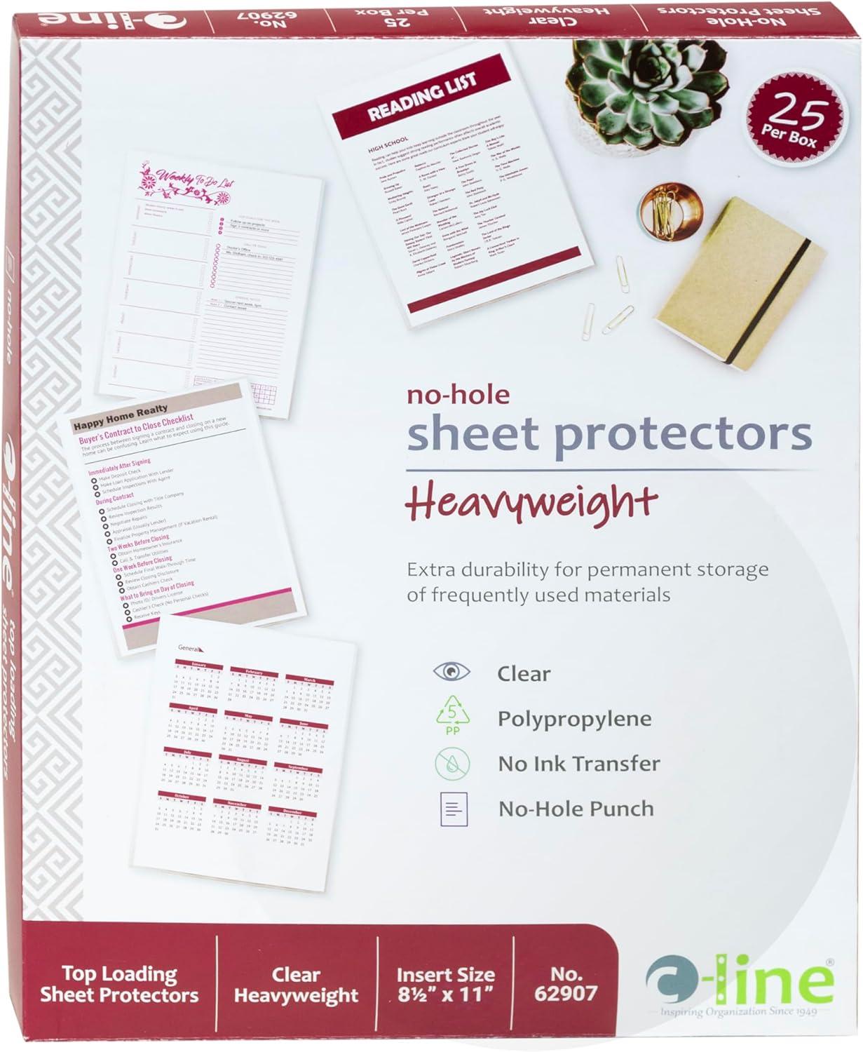 C-Line Top-Load No-Hole Polypropylene Sheet Protector Heavyweight Clear 2" 25/Box 62907