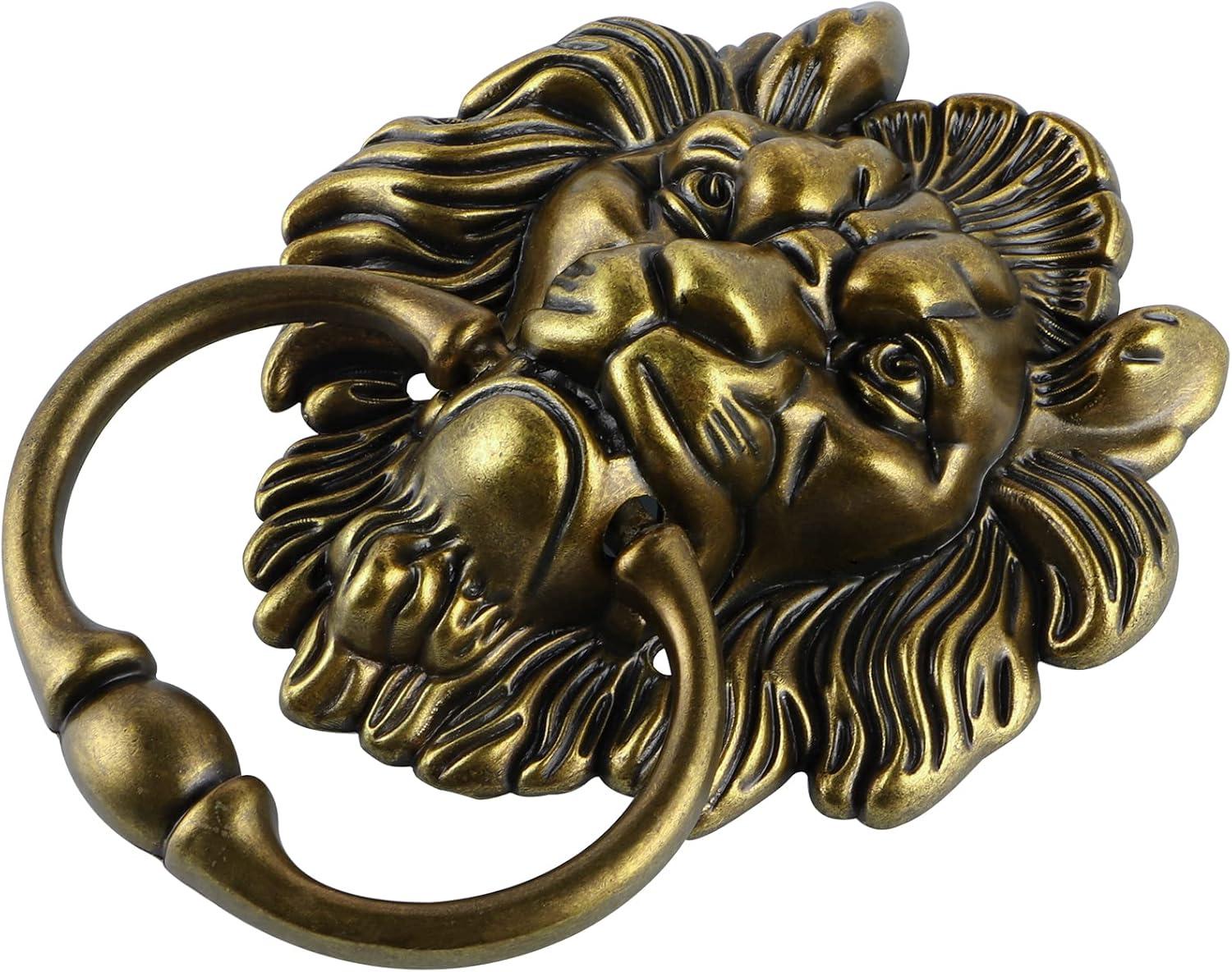 Antique Bronze Lion Head Door Knocker with Pull Handle