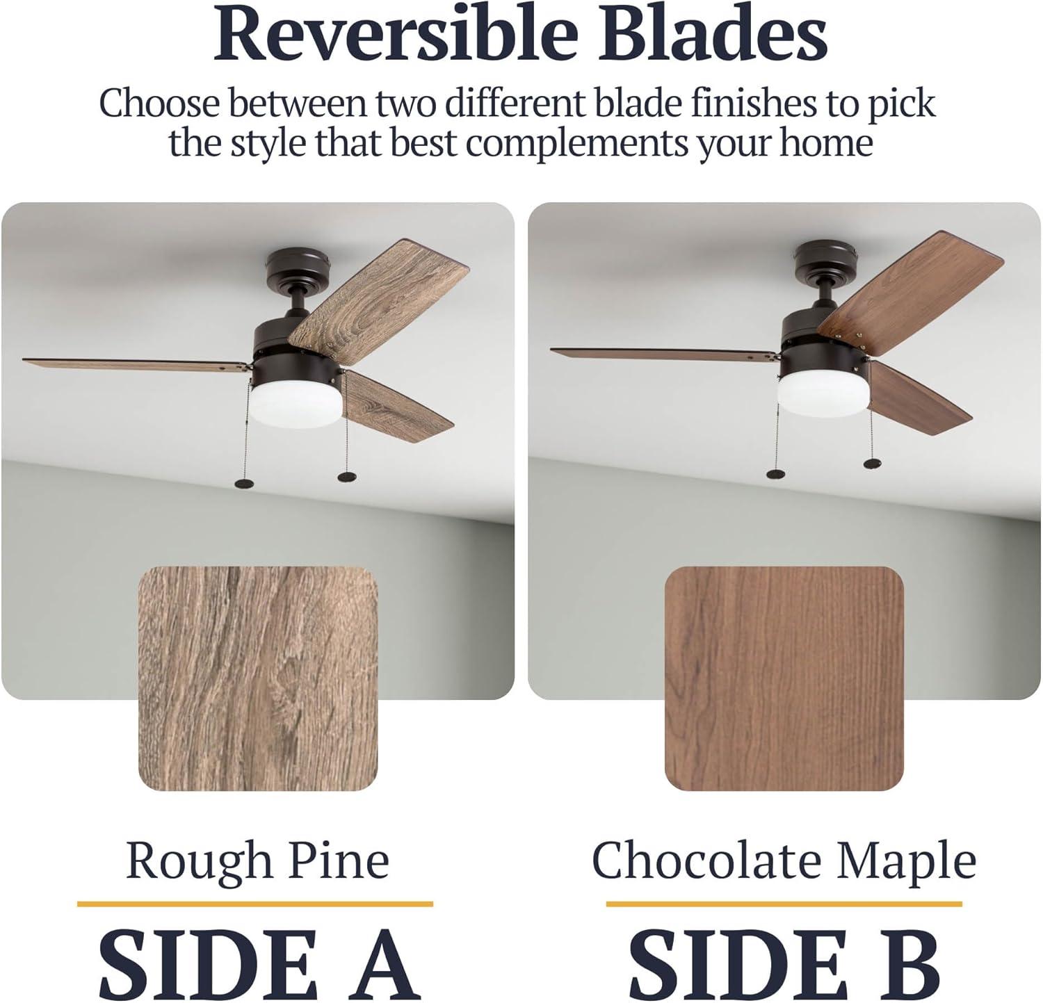 Prominence Home Reston 42" Bronze Modern Small Room Ceiling Fan with 3 Blades, LED Light Kit, Pull Chains & Reverse Airflow