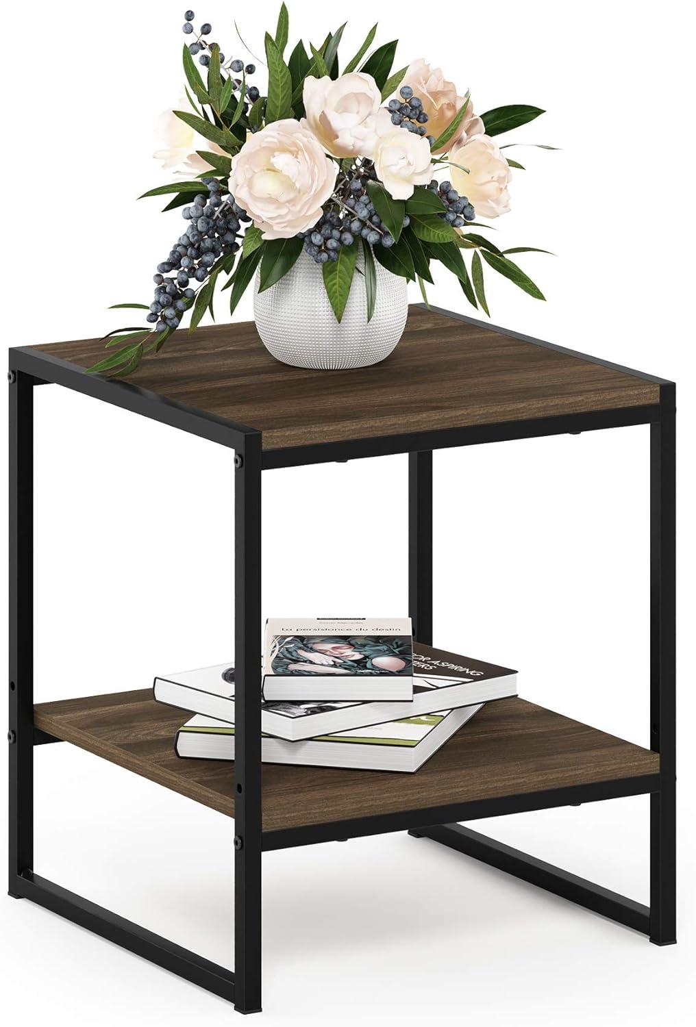 Columbia Walnut Modern Metal-Frame 2-Tier End Table