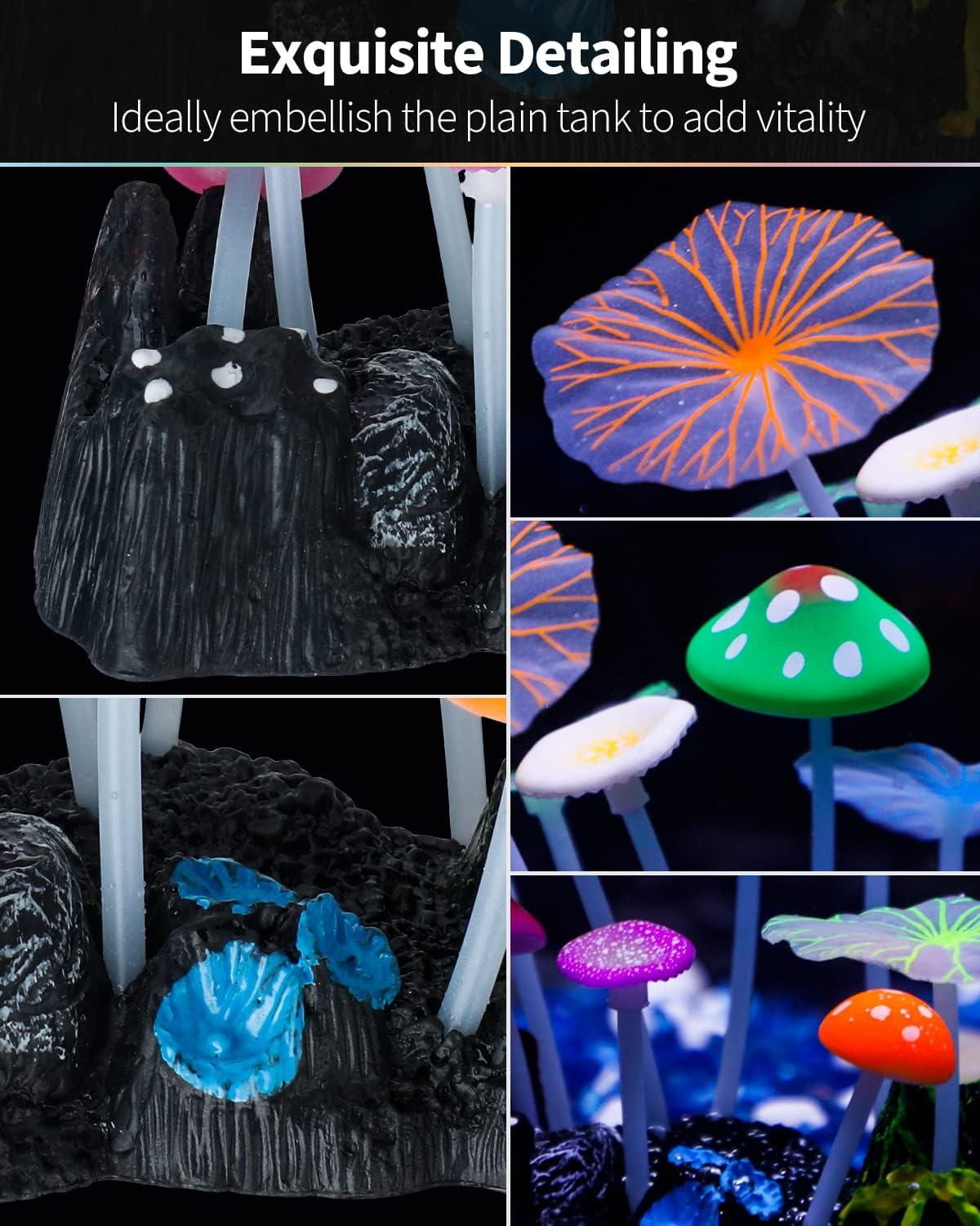 Uniclife Glowing Effect Artificial Mushroom Aquarium Plant Decor Ornament Decoration for Fish Tank Landscape