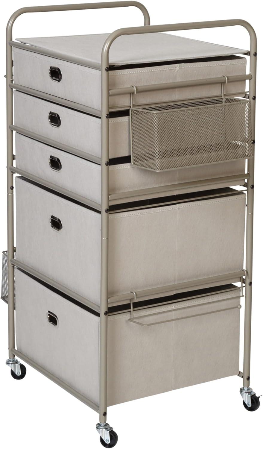 Honey-Can-Do 5-Tier Steel and Fabric Rolling Gift Wrap or Craft Storage Cart, Gray/Silver