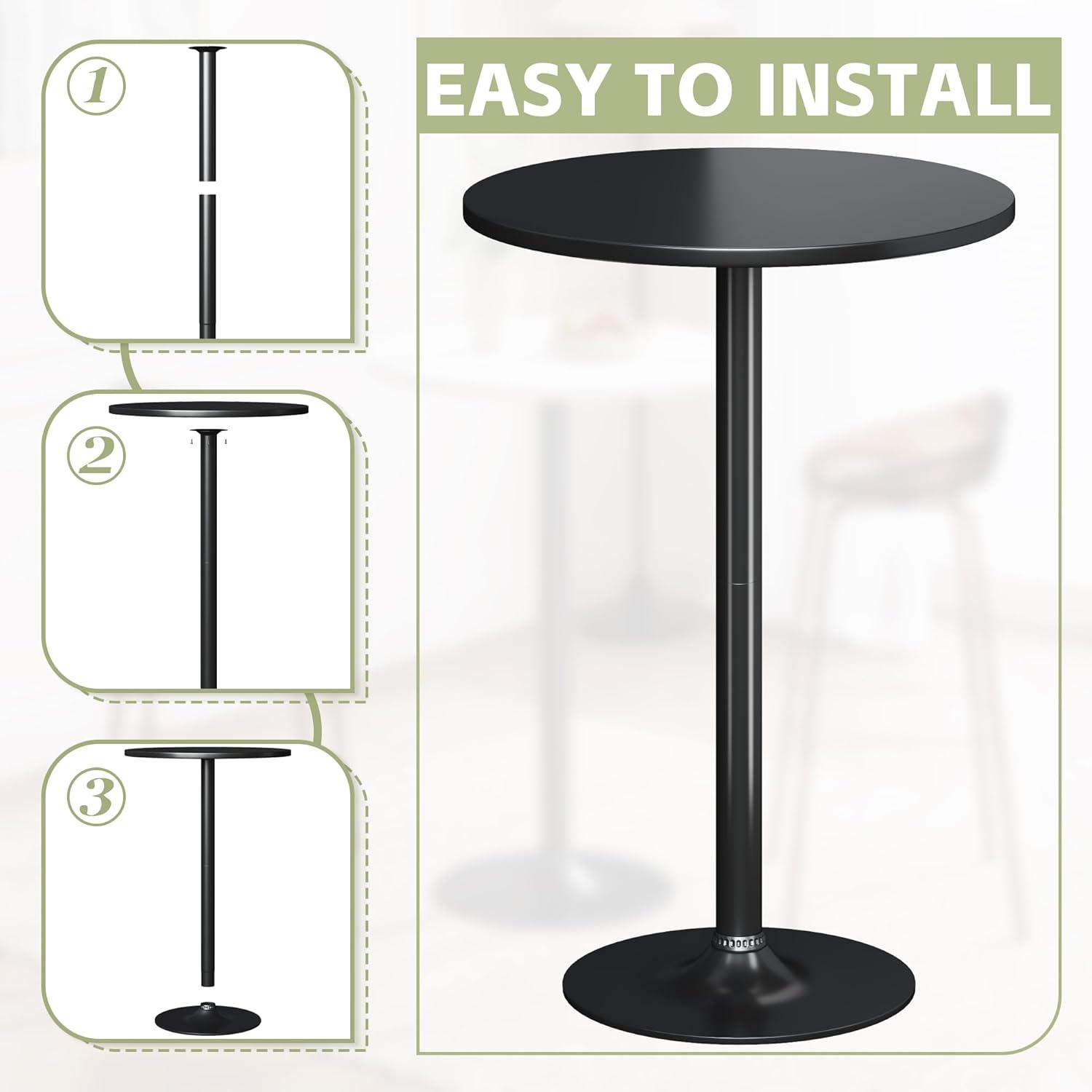 Wang Lin Jun Round Bistro Pub Table 1 Pack Modern Metal Base MDF Top Cocktail Bar Table Counter Bar Height for Pub, Dining Room, Party (Black)