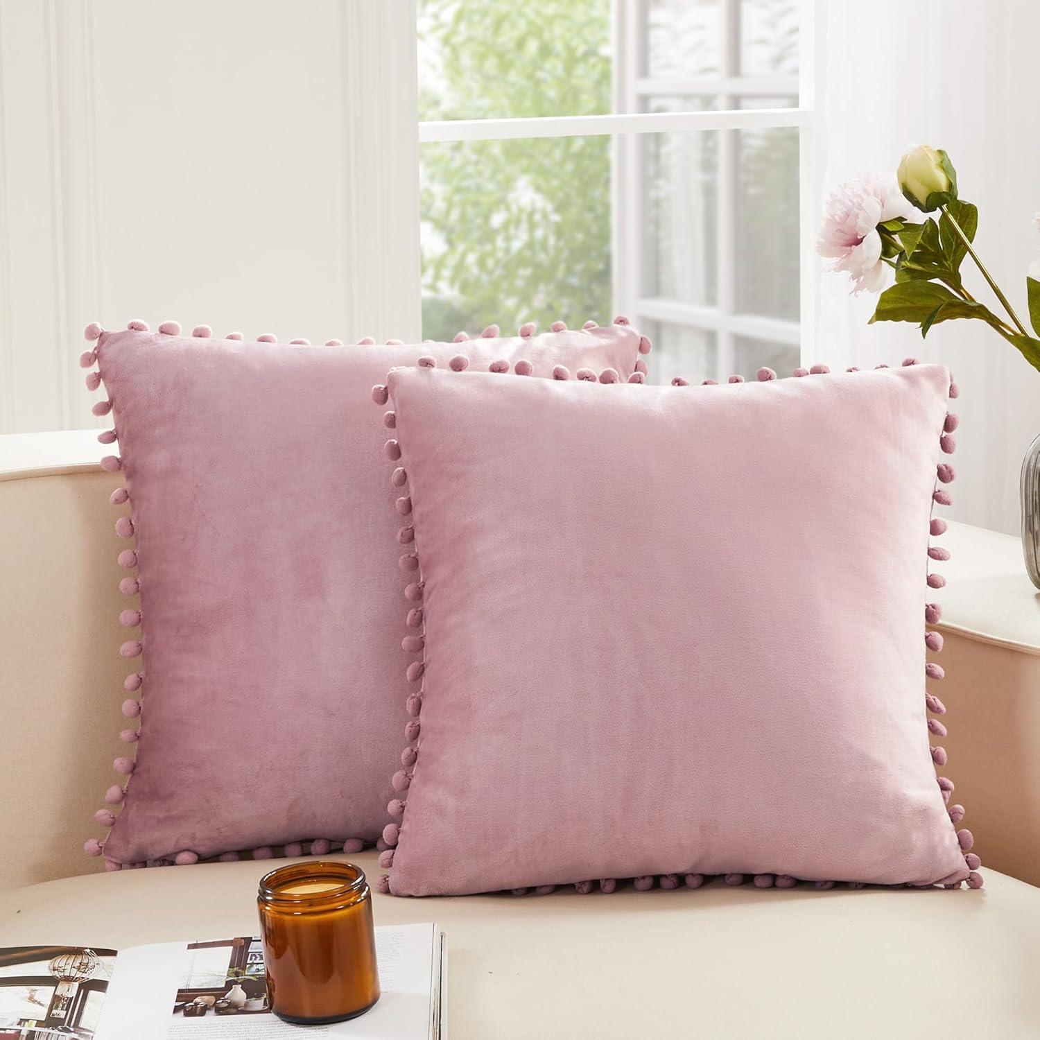 Deconovo Deconovo Pom-poms Velvet Reversible Pillow Cover (Set of 2)