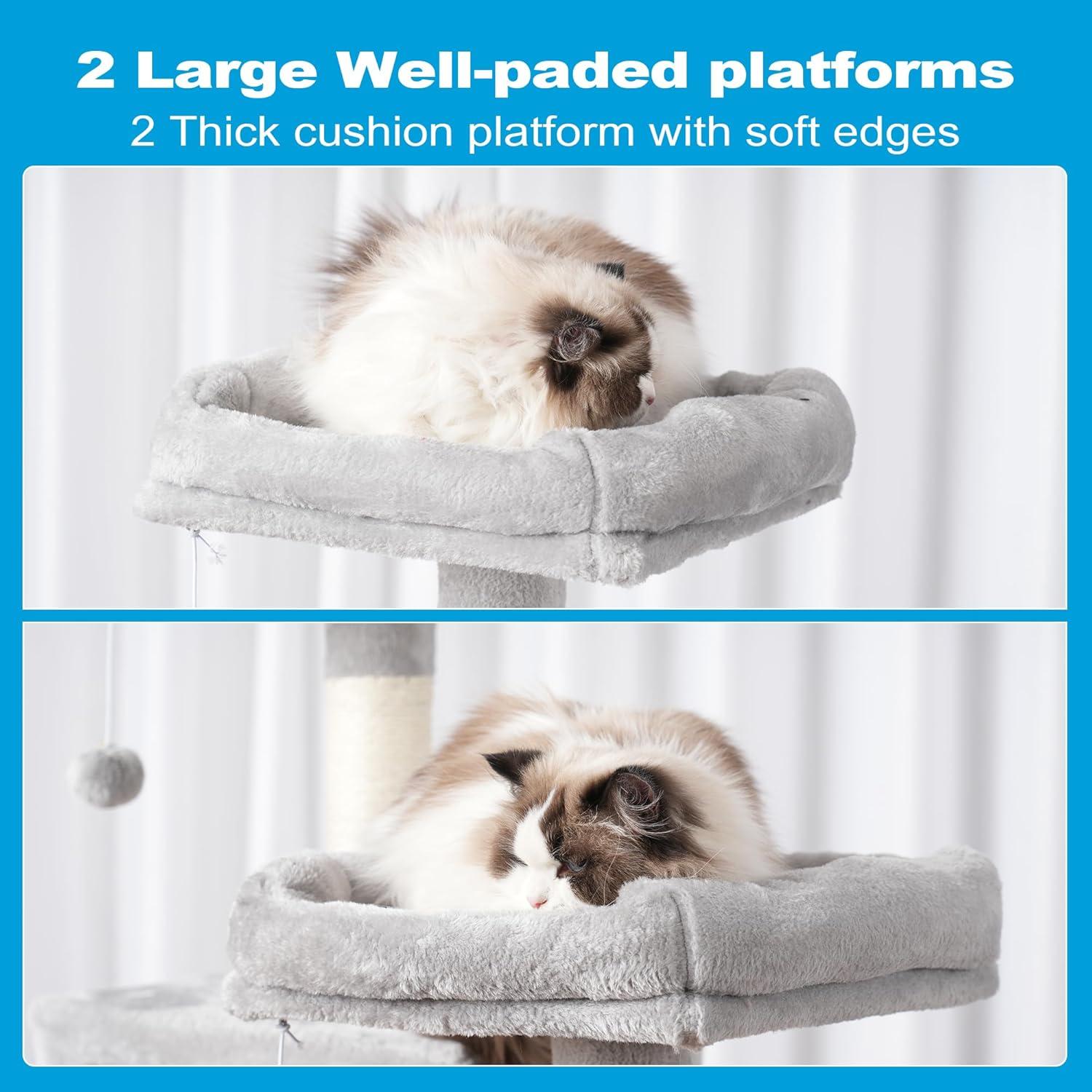 Large Multi-Level Gray Cat Tree with Sisal Posts