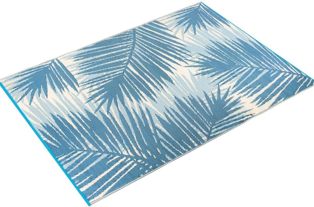 Blue Tropical Floral Reversible Synthetic Indoor/Outdoor Rug 3' x 5'