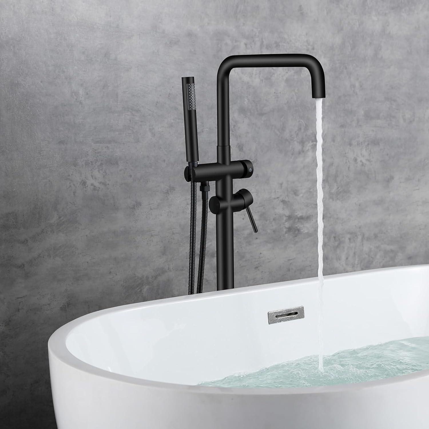 Double Handle Floor Mounted Tub Filler With Handshower