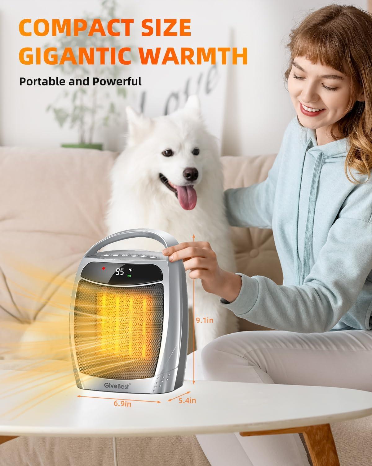 Portable Black Ceramic Electric Heater with Thermostat and Remote