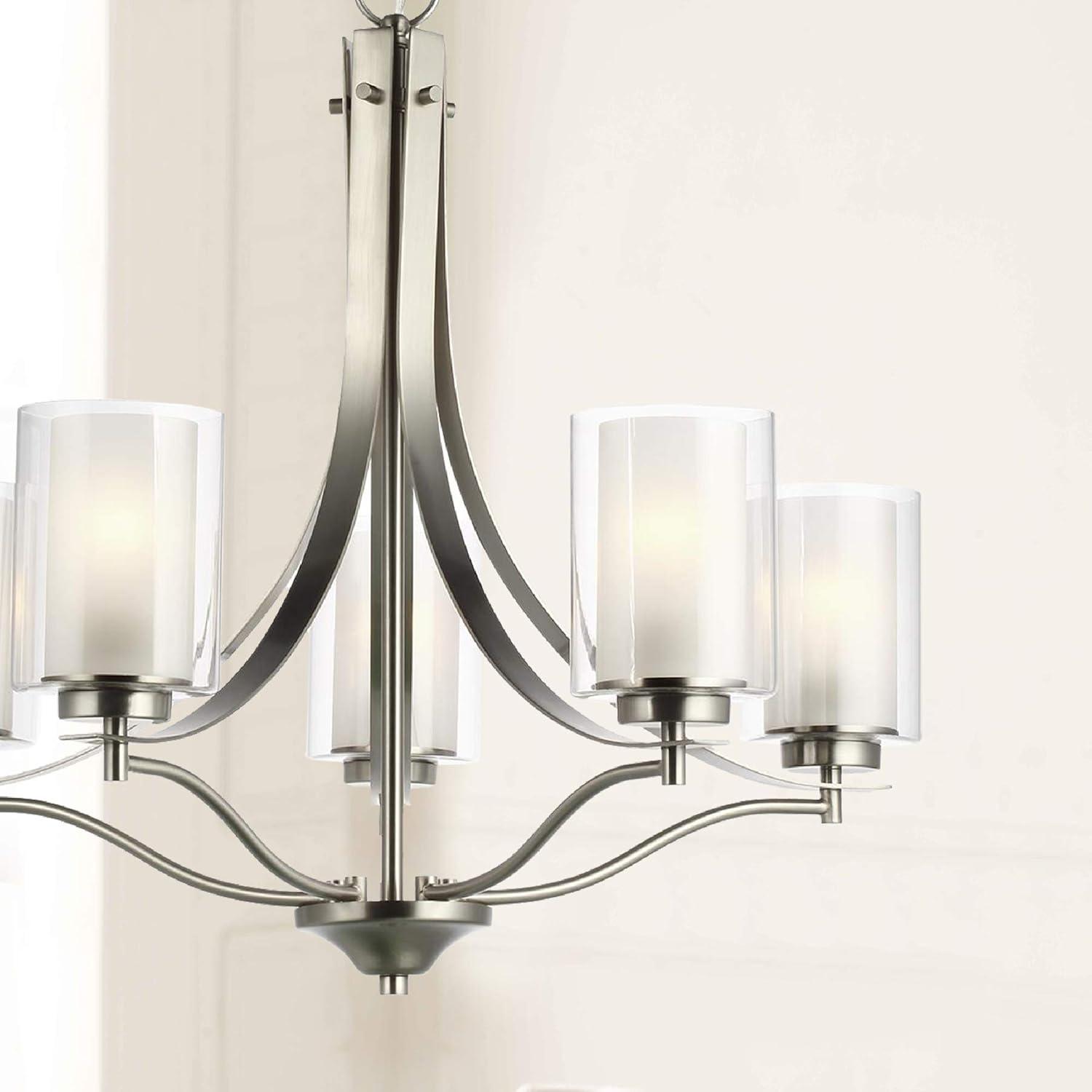 Elegant Brushed Nickel 5-Light Chandelier with Satin Etched Glass