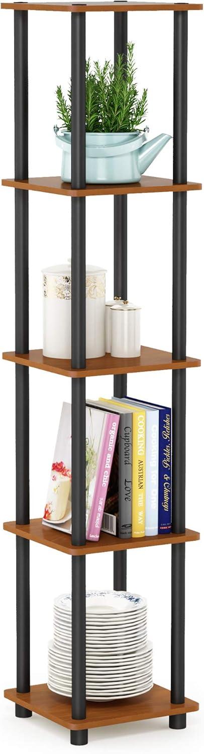 Furinno 11.6"W x 11.6"D x 57.7"H 5-Shelf Freestanding Shelving Unit, Light Cherry and Black