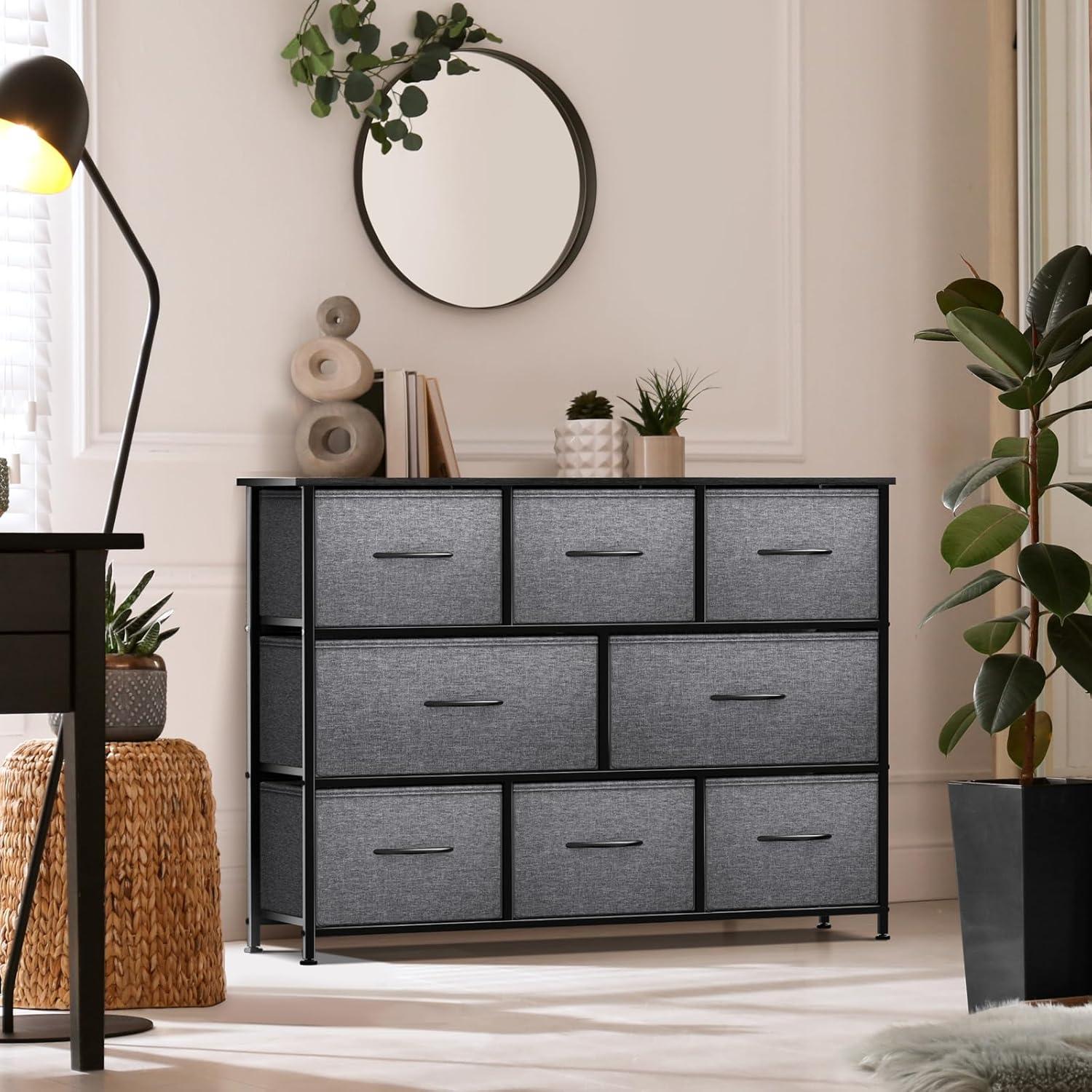 Sorbus 8 Drawers Wide Dresser - Organizer Unit with Steel Frame Wood Top and handle, Fabric Bins - Amazing for household decluttering