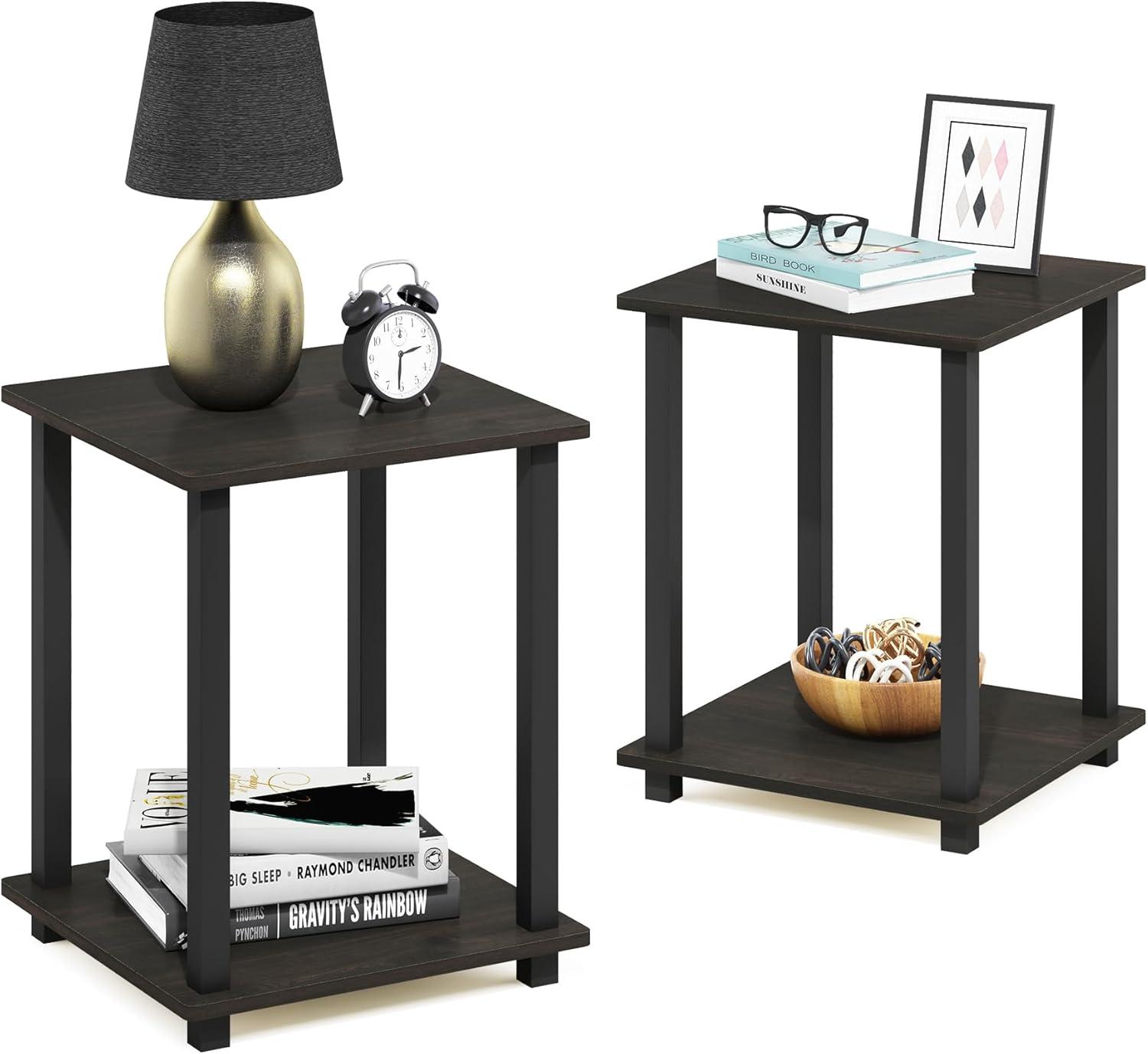 Furinno Simplistic End Table, Set of Two, Espresso/Black