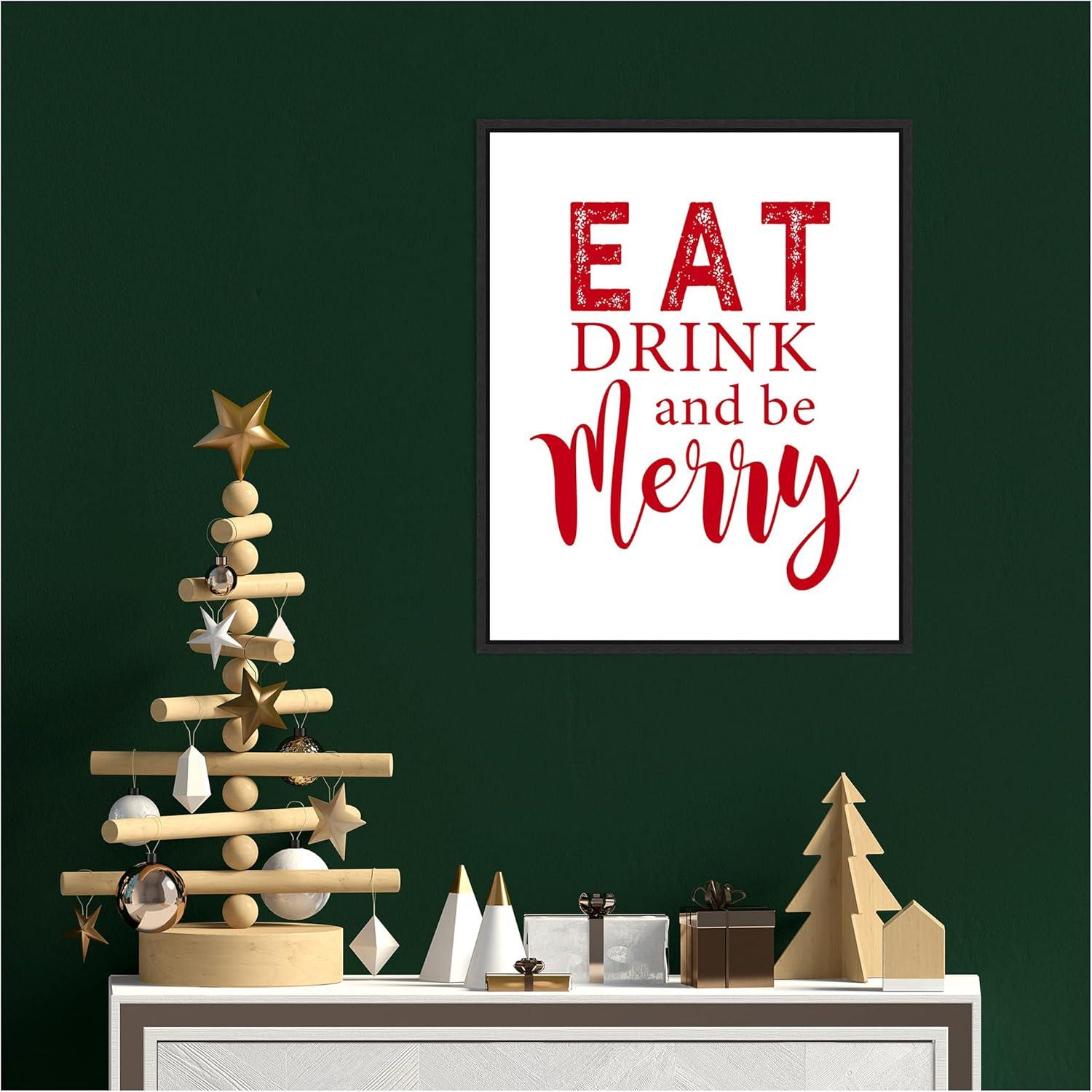 Eat Drink and Be Merry Red Framed Canvas Wall Art