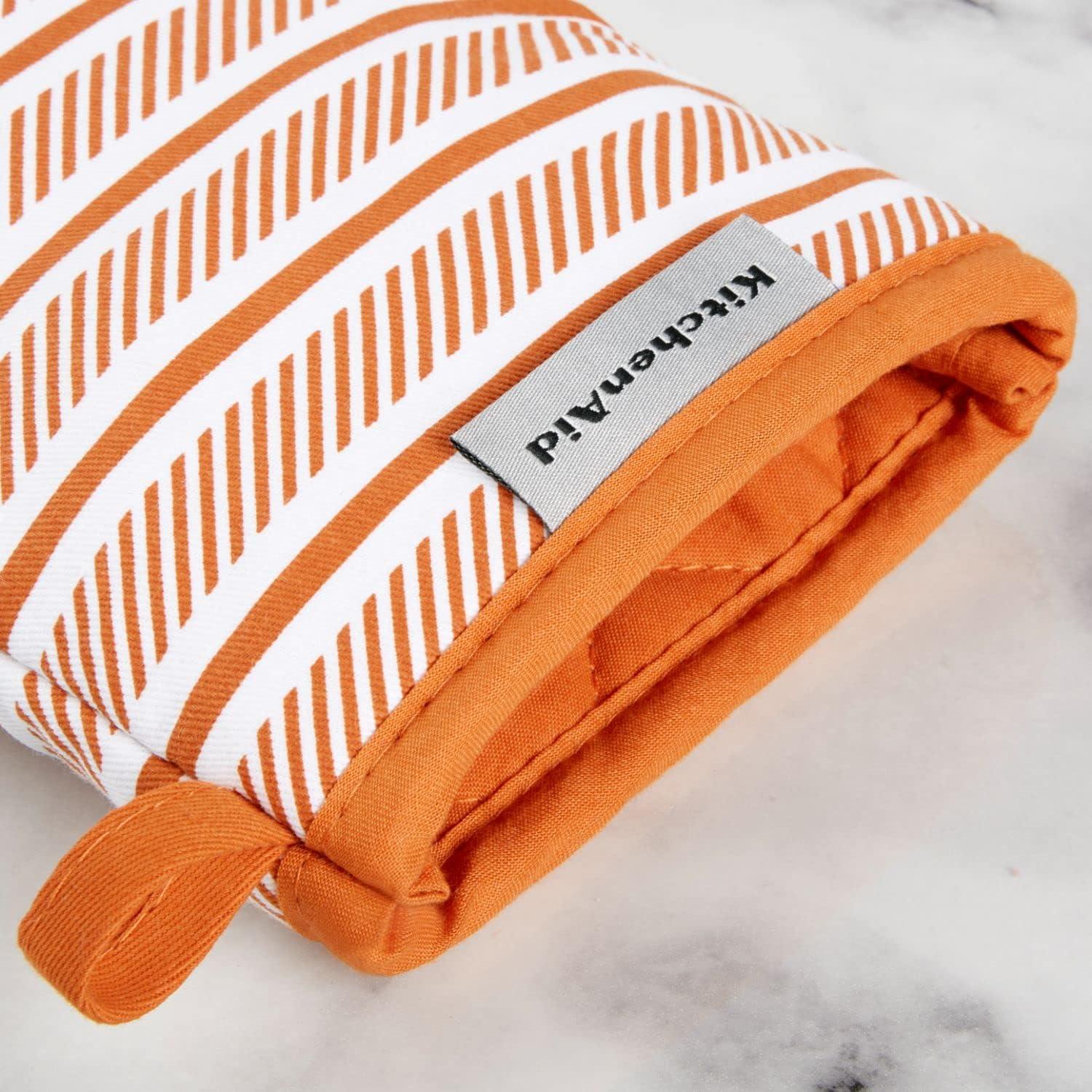 Honey and White Striped Silicone Oven Mitt Set