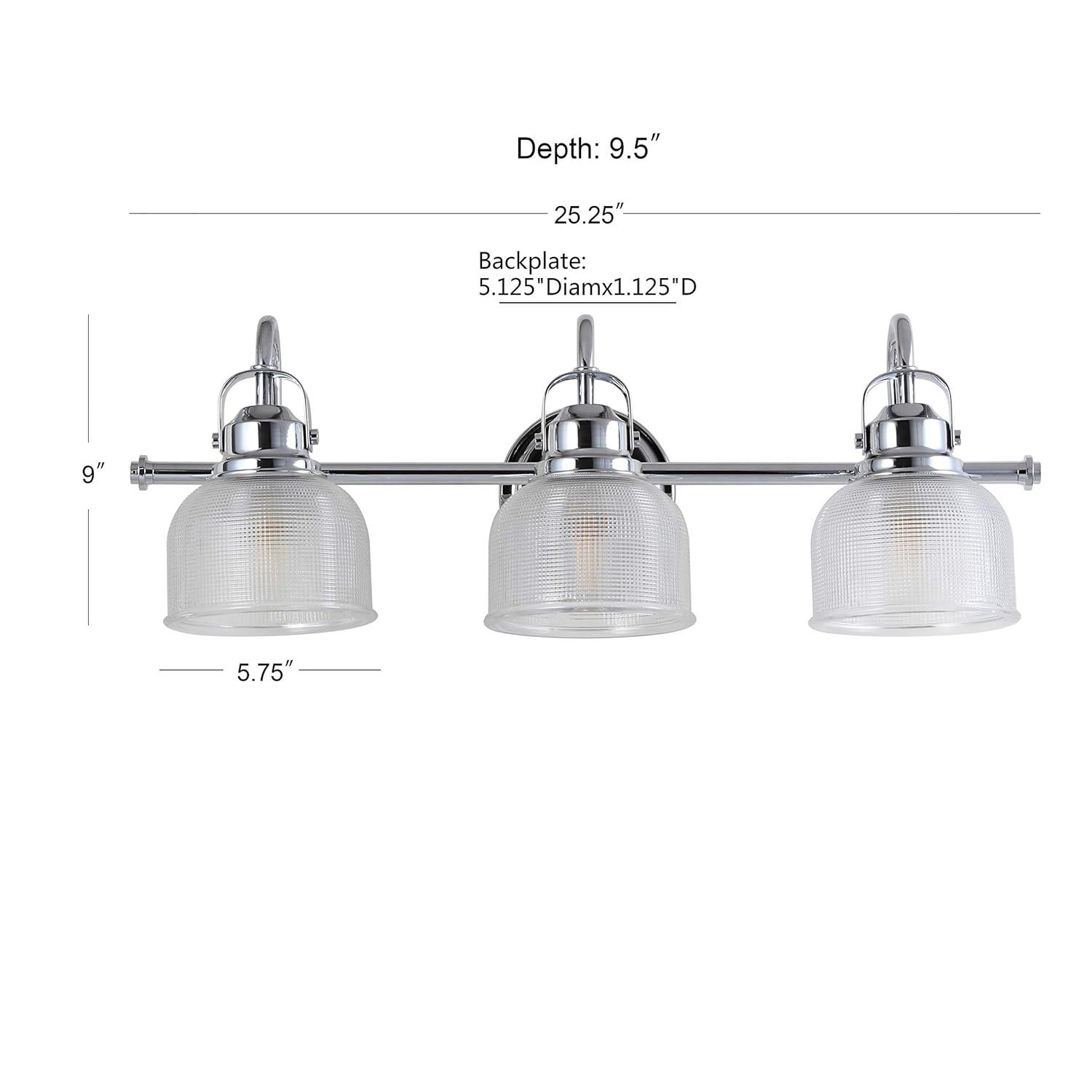 RADIANCE Goods Industrial-Style 3 Light Chrome Finish Bath Vanity Wall Fixture Clear Prismatic Glass 25" Wide