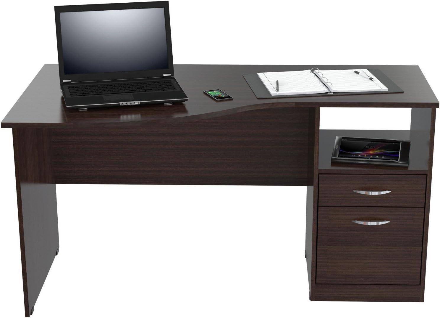 Espresso Curved Top Writing Desk with Drawers